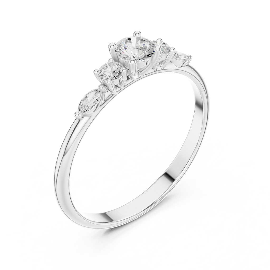 0.30 CT Round Diamond Five Stone Ring with Marquise Accents