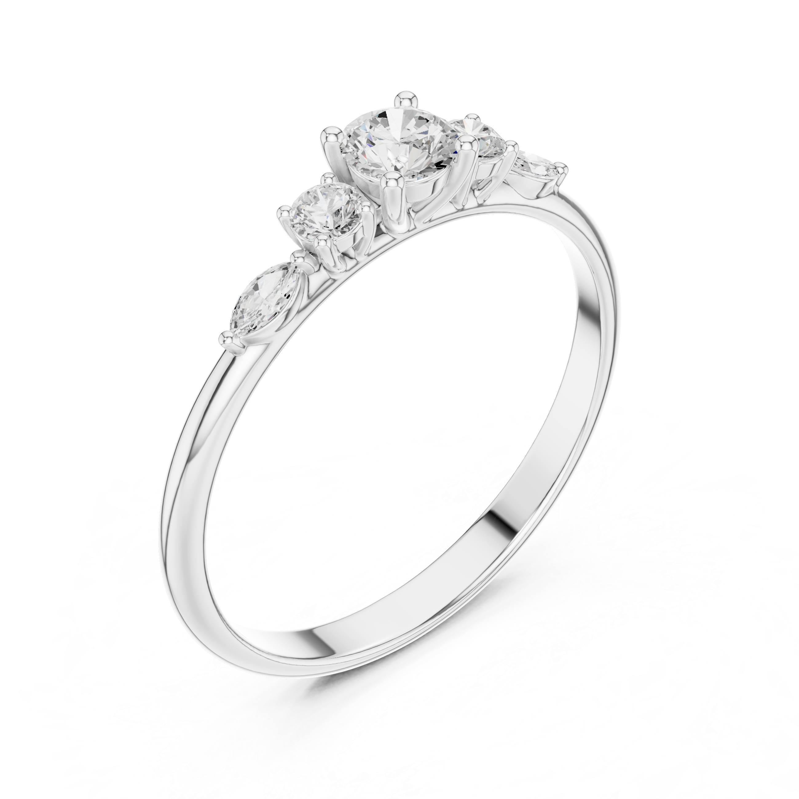 0.30 CT Round Diamond Five Stone Ring with Marquise Accents