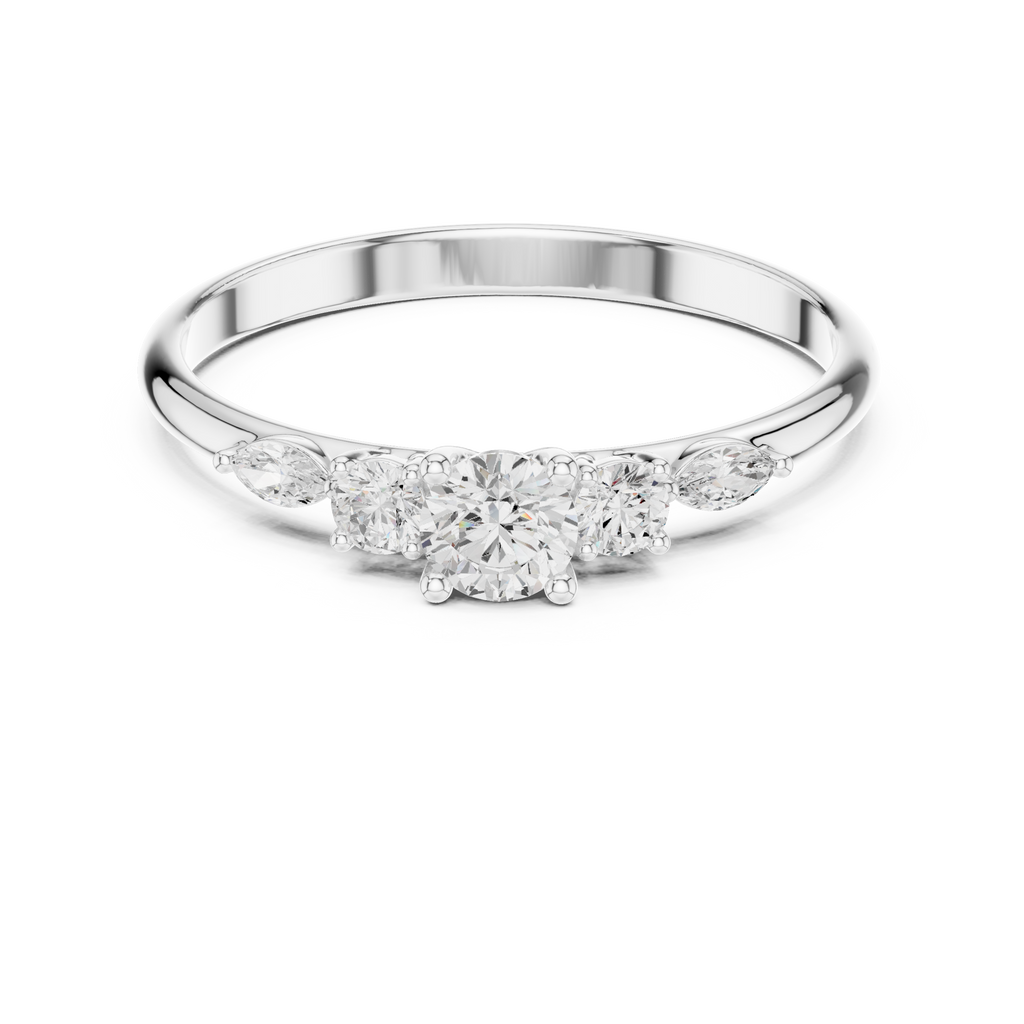 0.30 CT Round Diamond Five Stone Ring with Marquise Accents