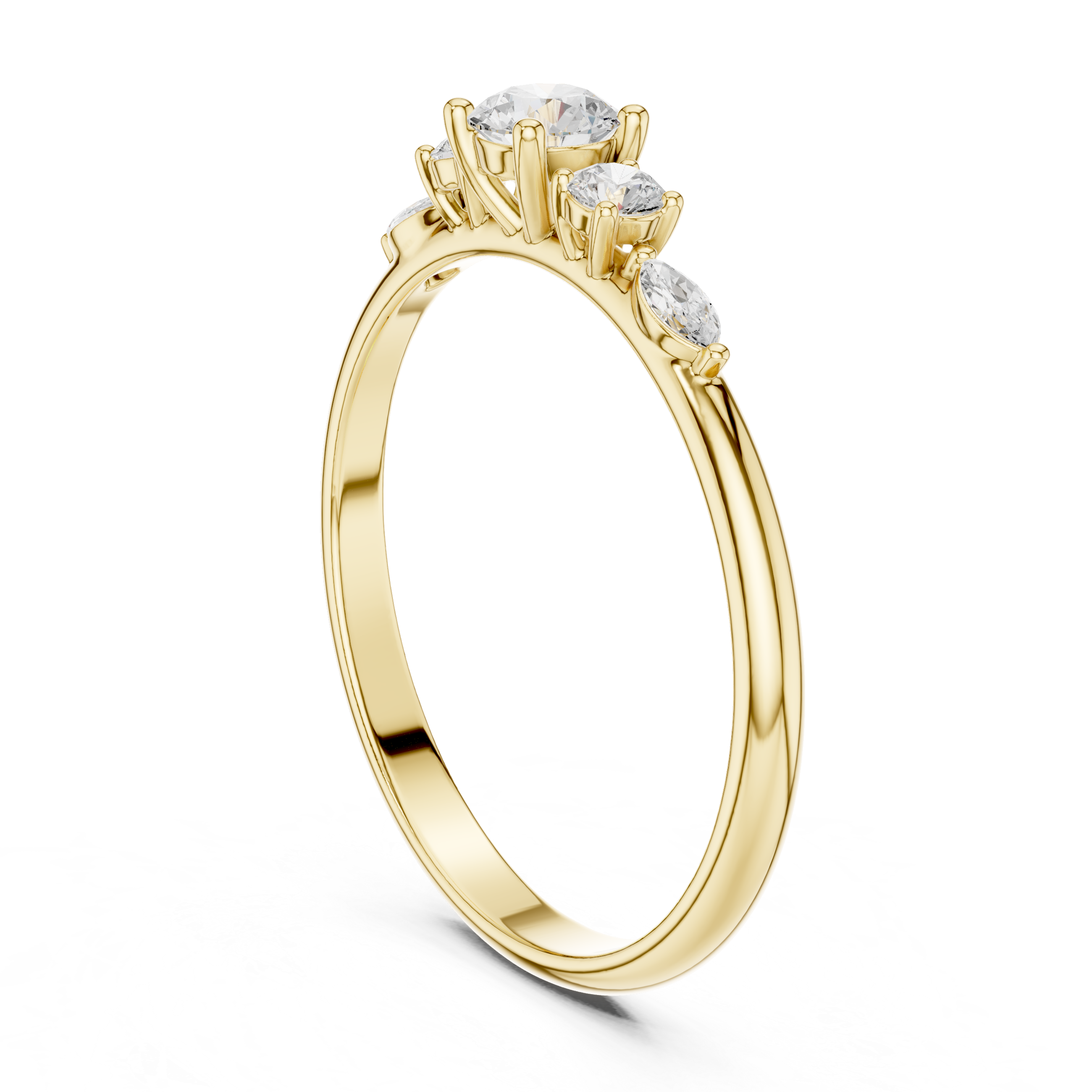 0.30 CT Round Diamond Five Stone Ring with Marquise Accents