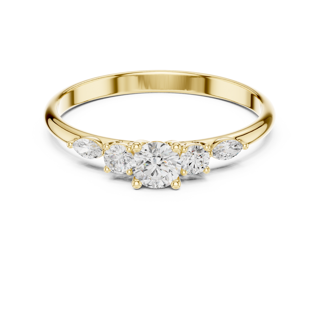 0.30 CT Round Diamond Five Stone Ring with Marquise Accents