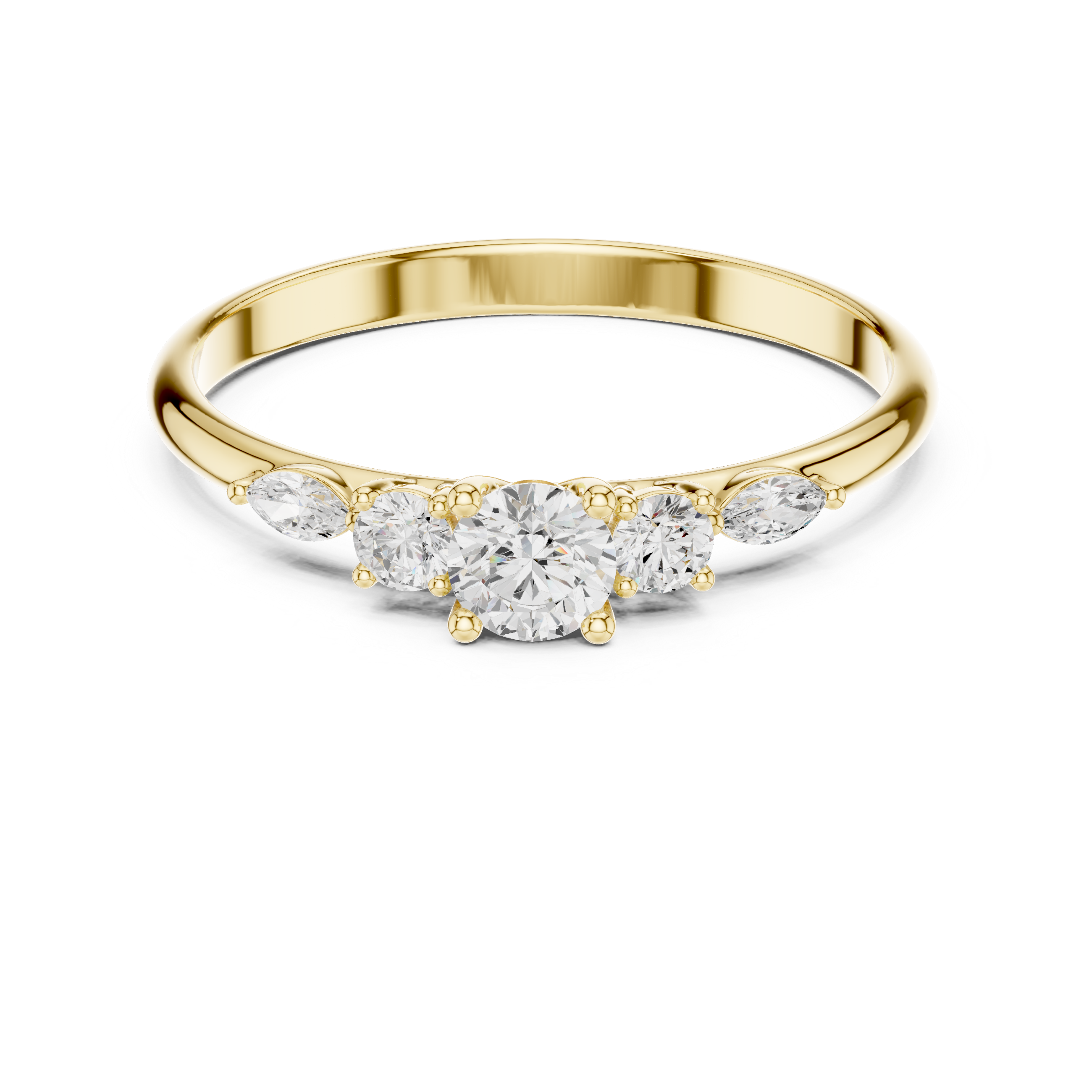 0.30 CT Round Diamond Five Stone Ring with Marquise Accents