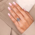 1 - 2 CT Elongated Hexagon Engagement Ring with Double Curved Band