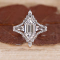 1 - 2 CT Elongated Hexagon Engagement Ring with Double Curved Band