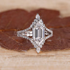1 - 2 CT Elongated Hexagon Engagement Ring with Double Curved Band