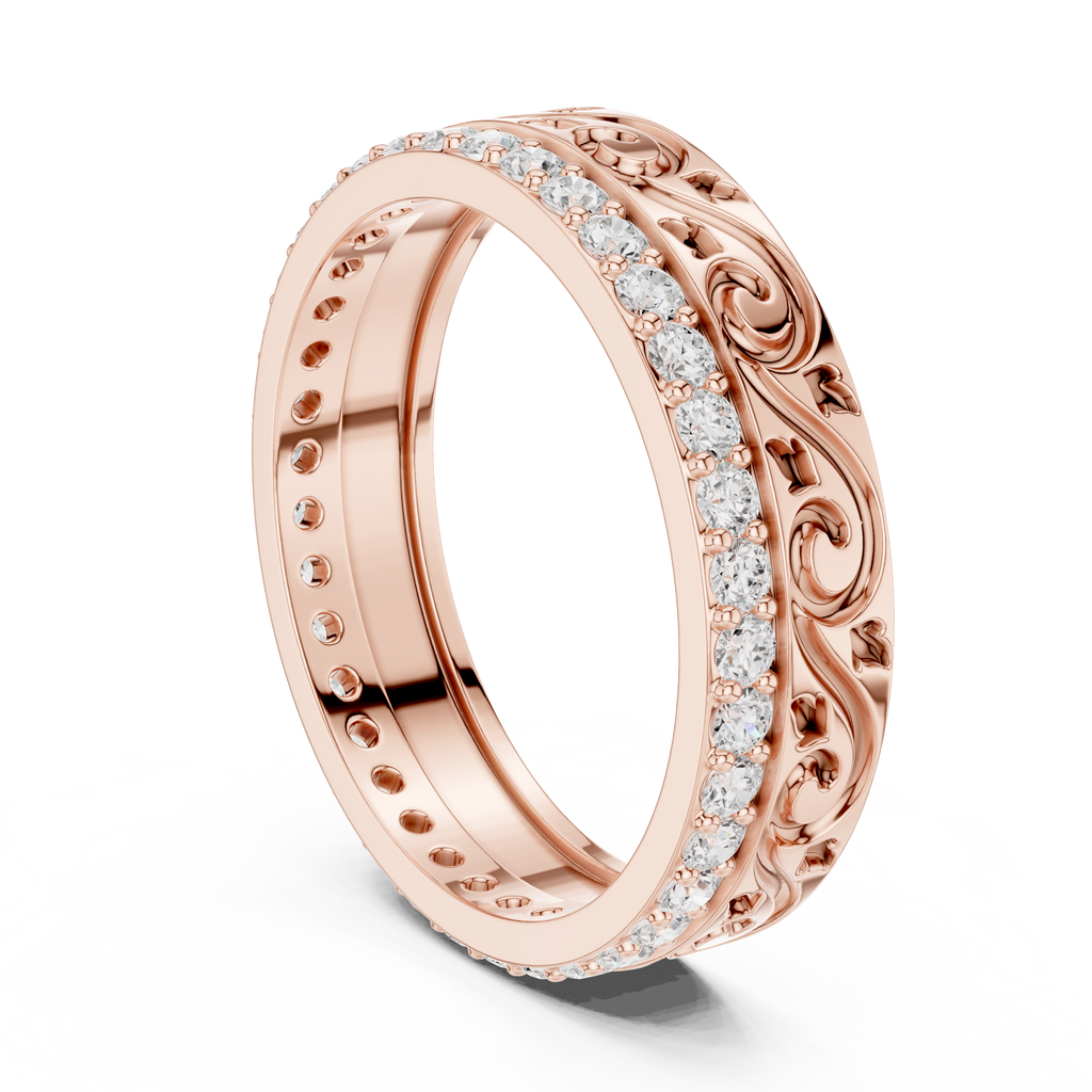 Vintage Scroll Diamond Eternity Band in Rose Gold