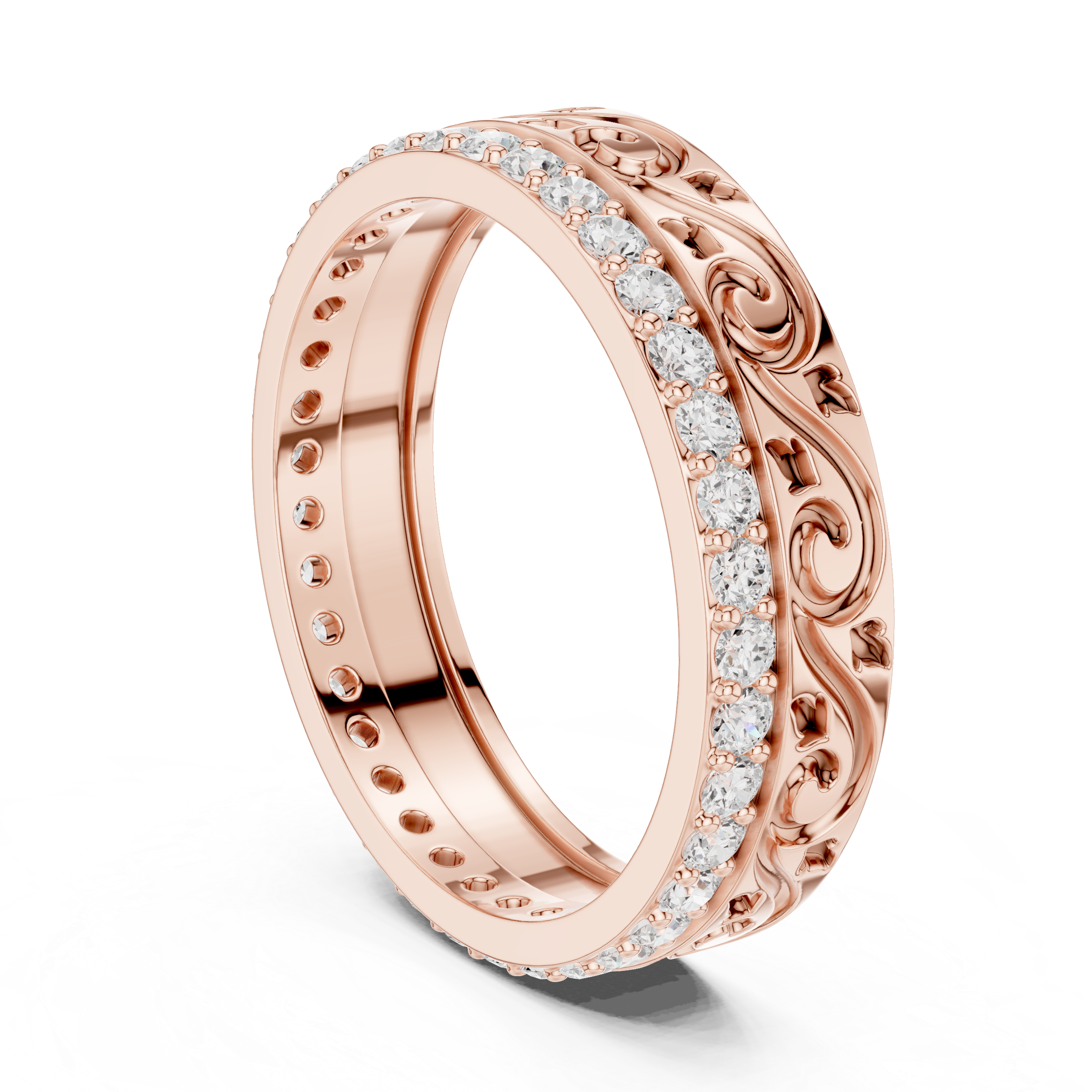 Vintage Scroll Diamond Eternity Band in Rose Gold