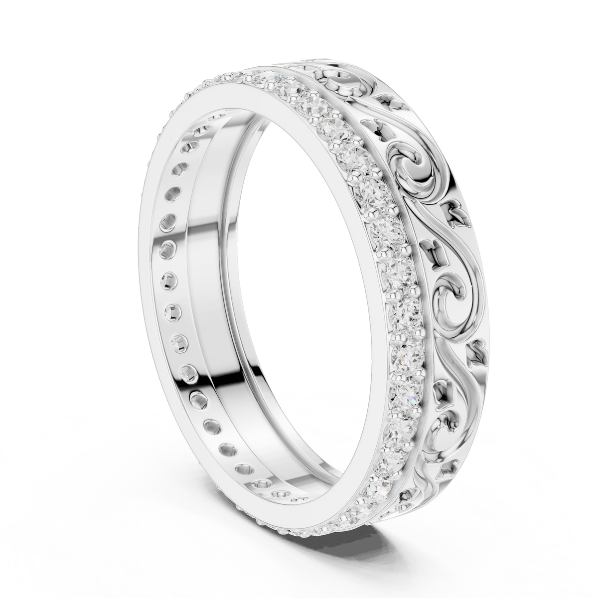 Vintage Scroll Diamond Eternity Band in Rose Gold – view 2 of 12, lab grown diamond band | Jewelix Atelier