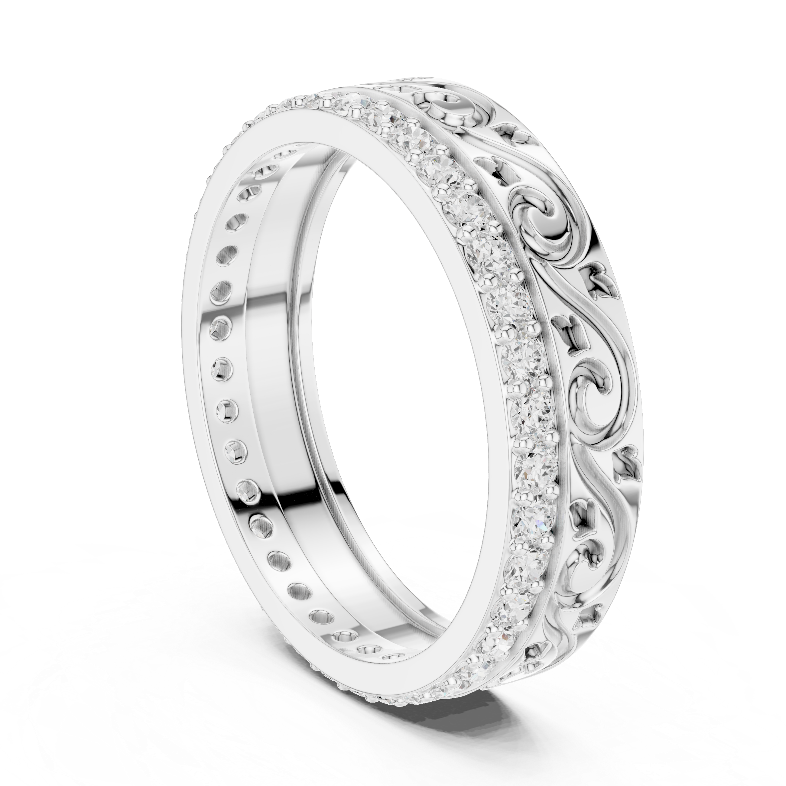 Vintage Scroll Diamond Eternity Band in Rose Gold