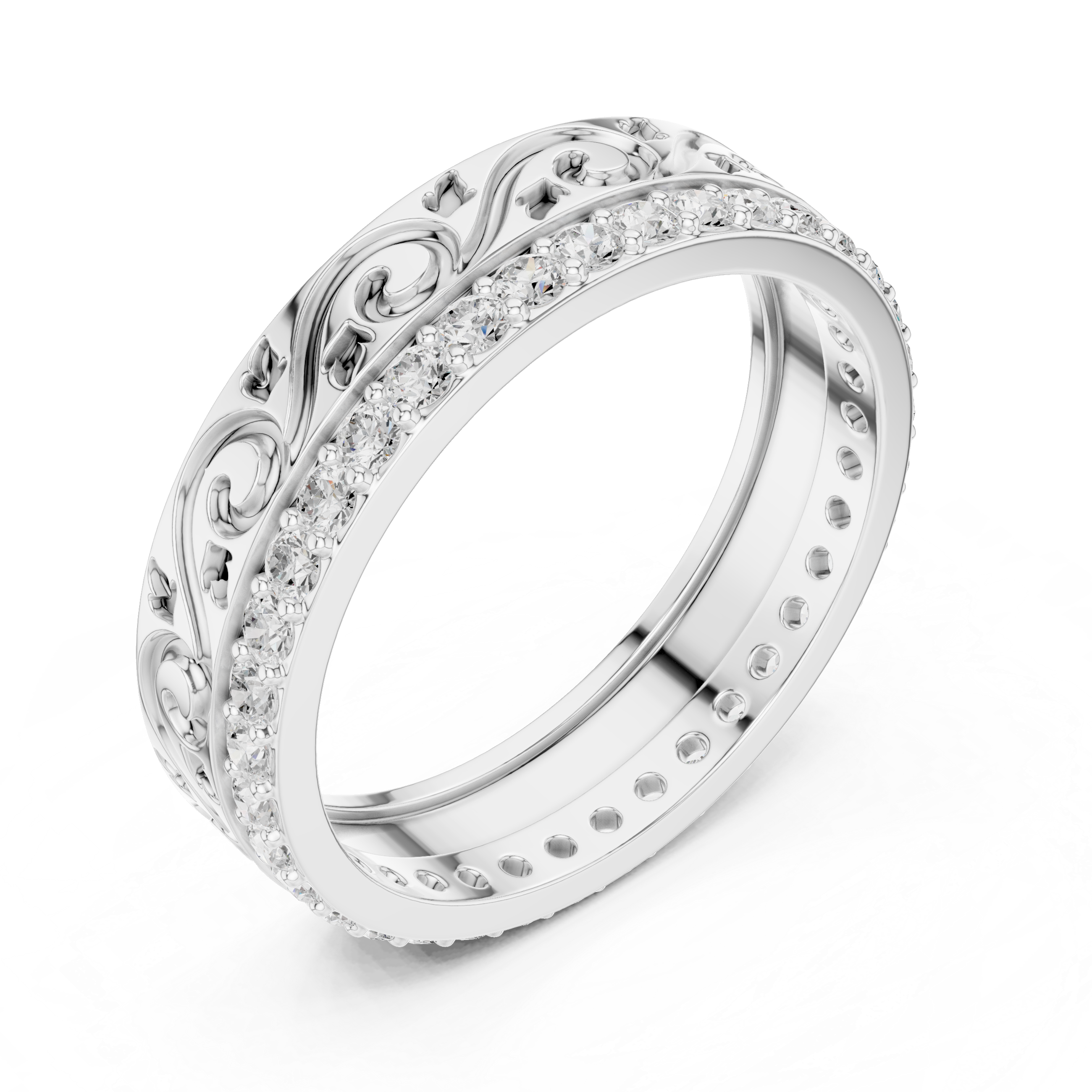 Vintage Scroll Diamond Eternity Band in Rose Gold