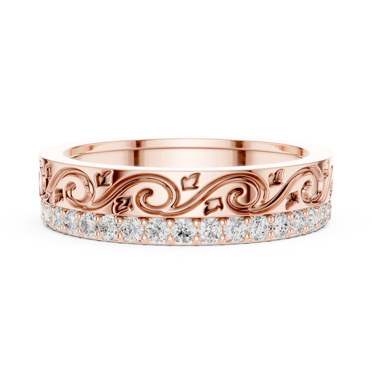 Vintage Scroll Diamond Eternity Band in Rose Gold – view 5 of 12, lab grown diamond band | Jewelix Atelier