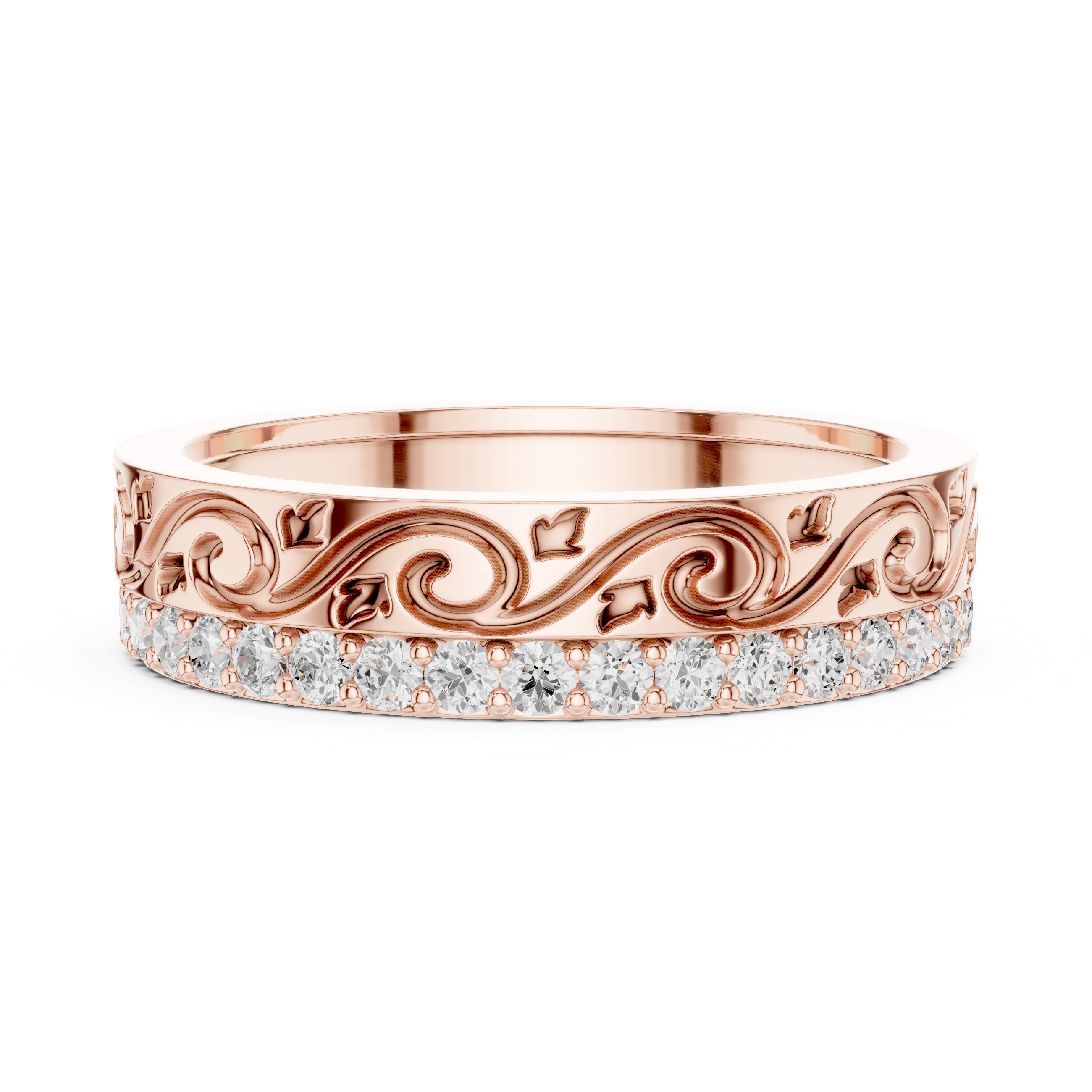 Vintage Scroll Diamond Eternity Band in Rose Gold
