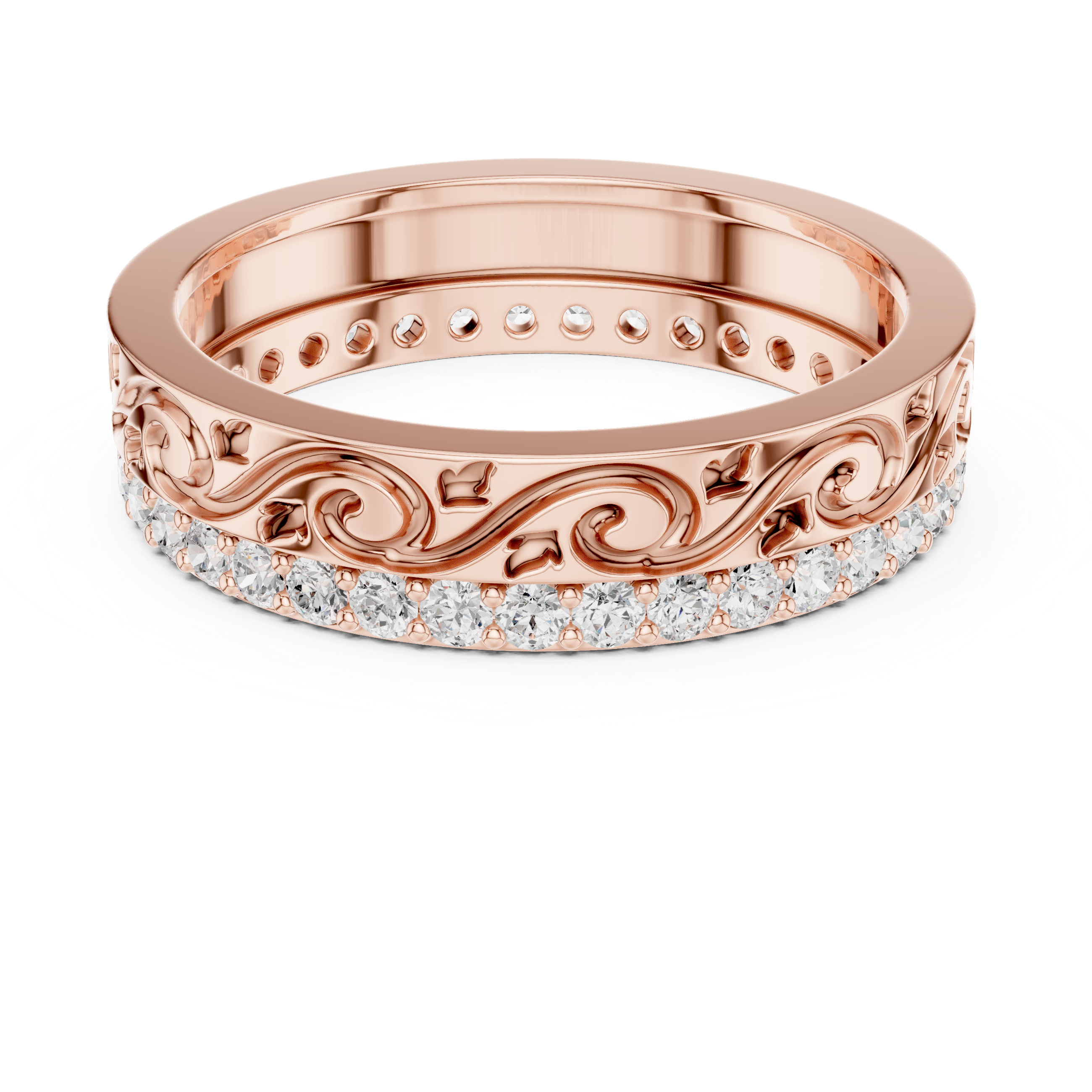 Vintage Scroll Diamond Eternity Band in Rose Gold