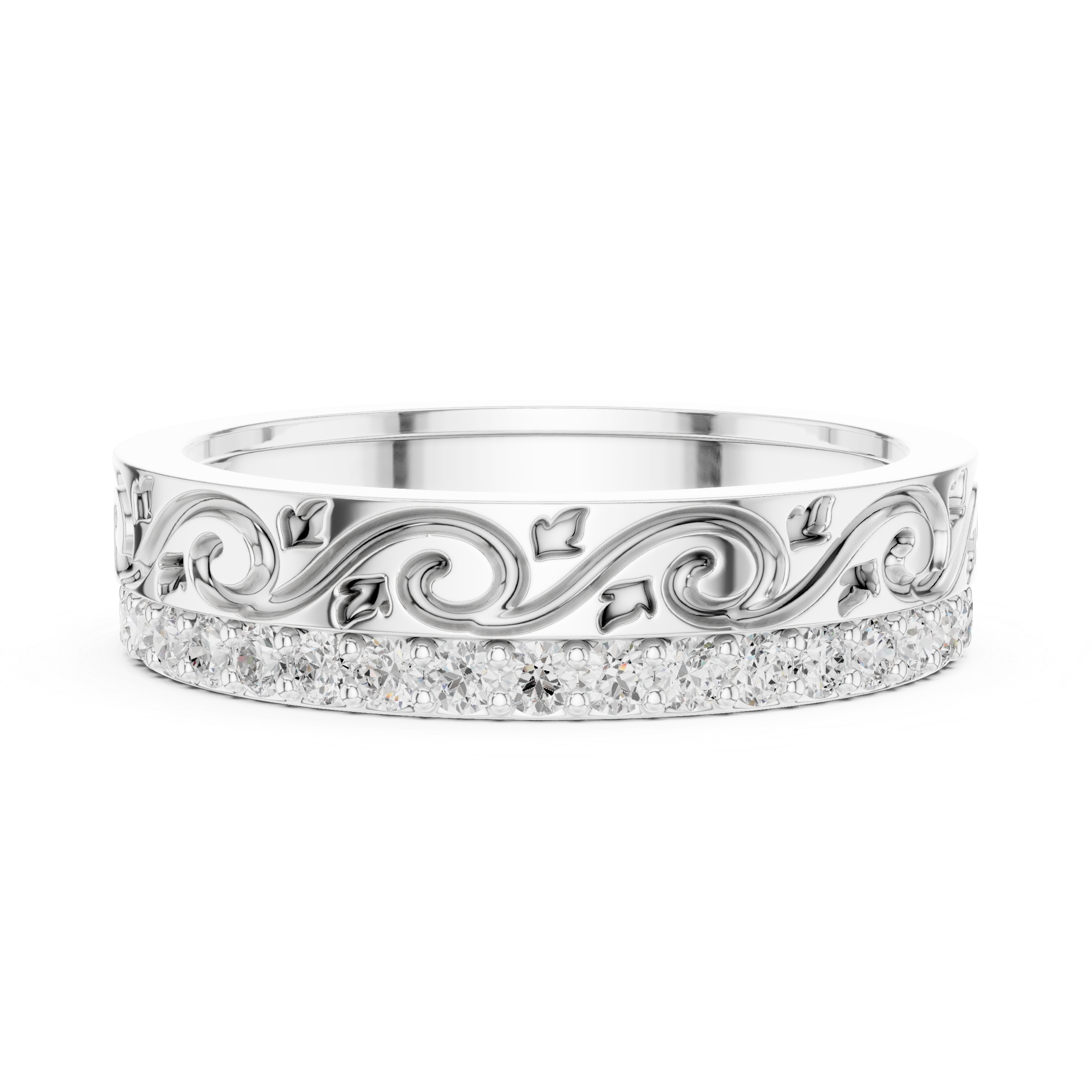 Vintage Scroll Diamond Eternity Band in Rose Gold