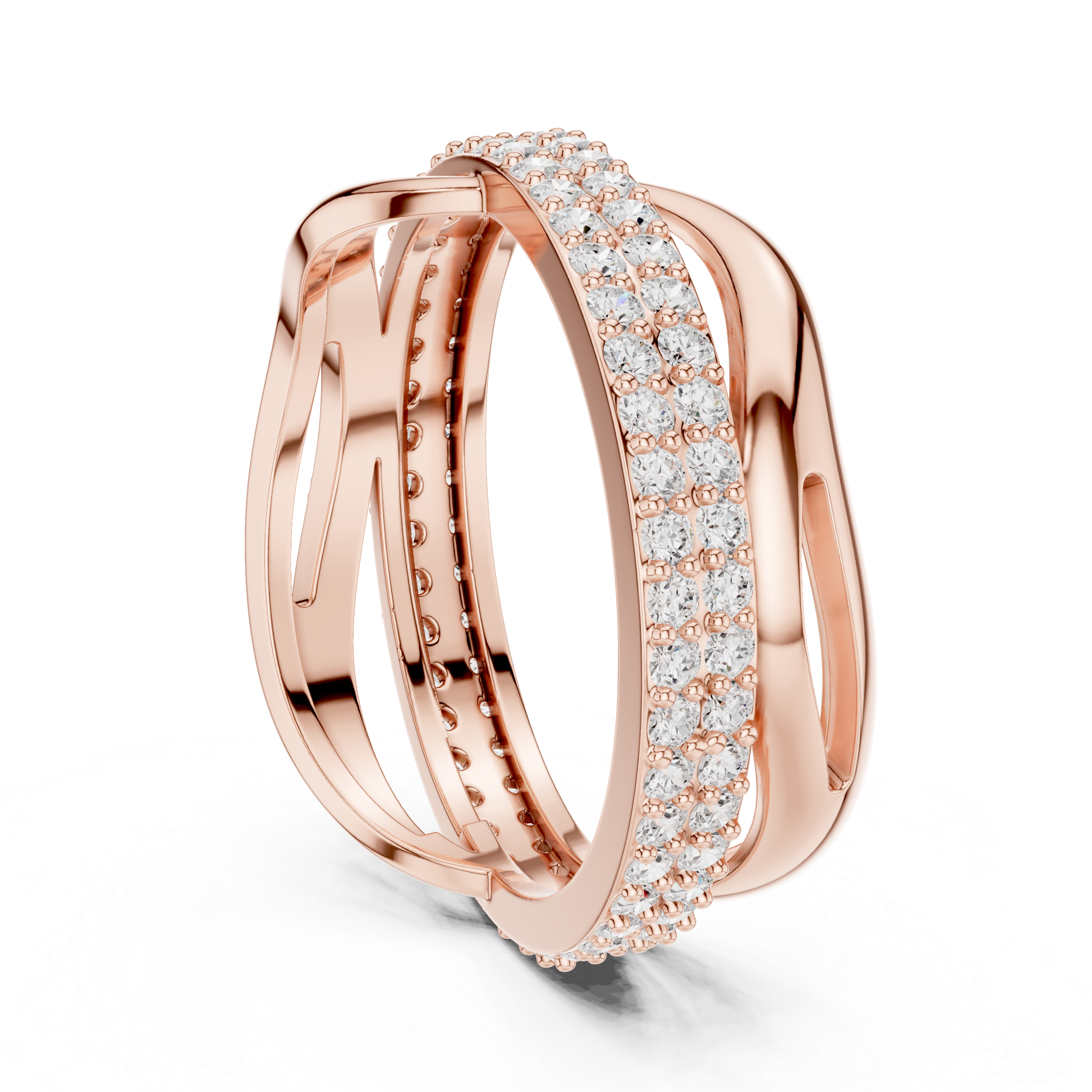 Twisted Double Row Diamond Ring in Rose Gold