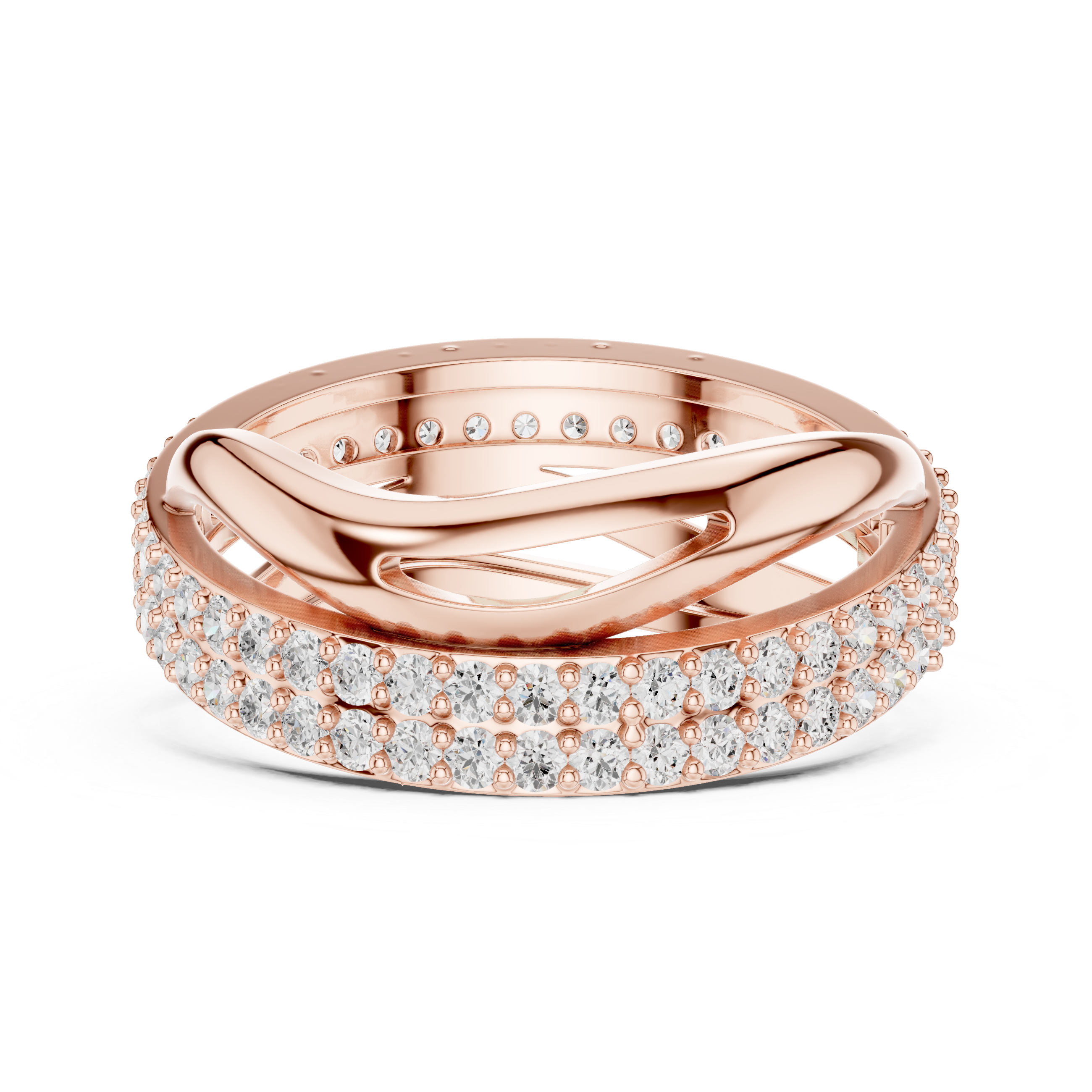 Twisted Double Row Diamond Ring in Rose Gold