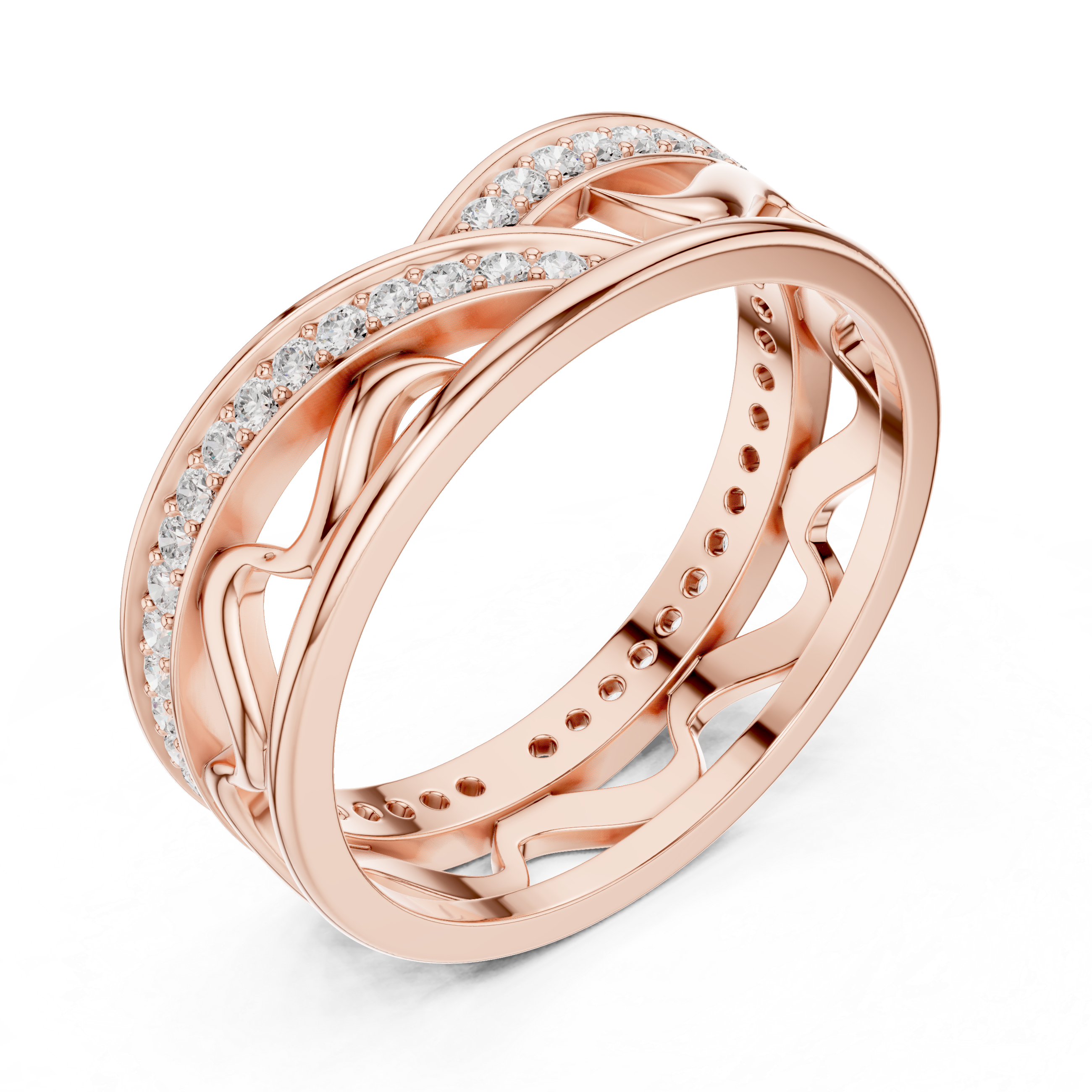 Pavé Criss Cross Diamond Band in Rose Gold