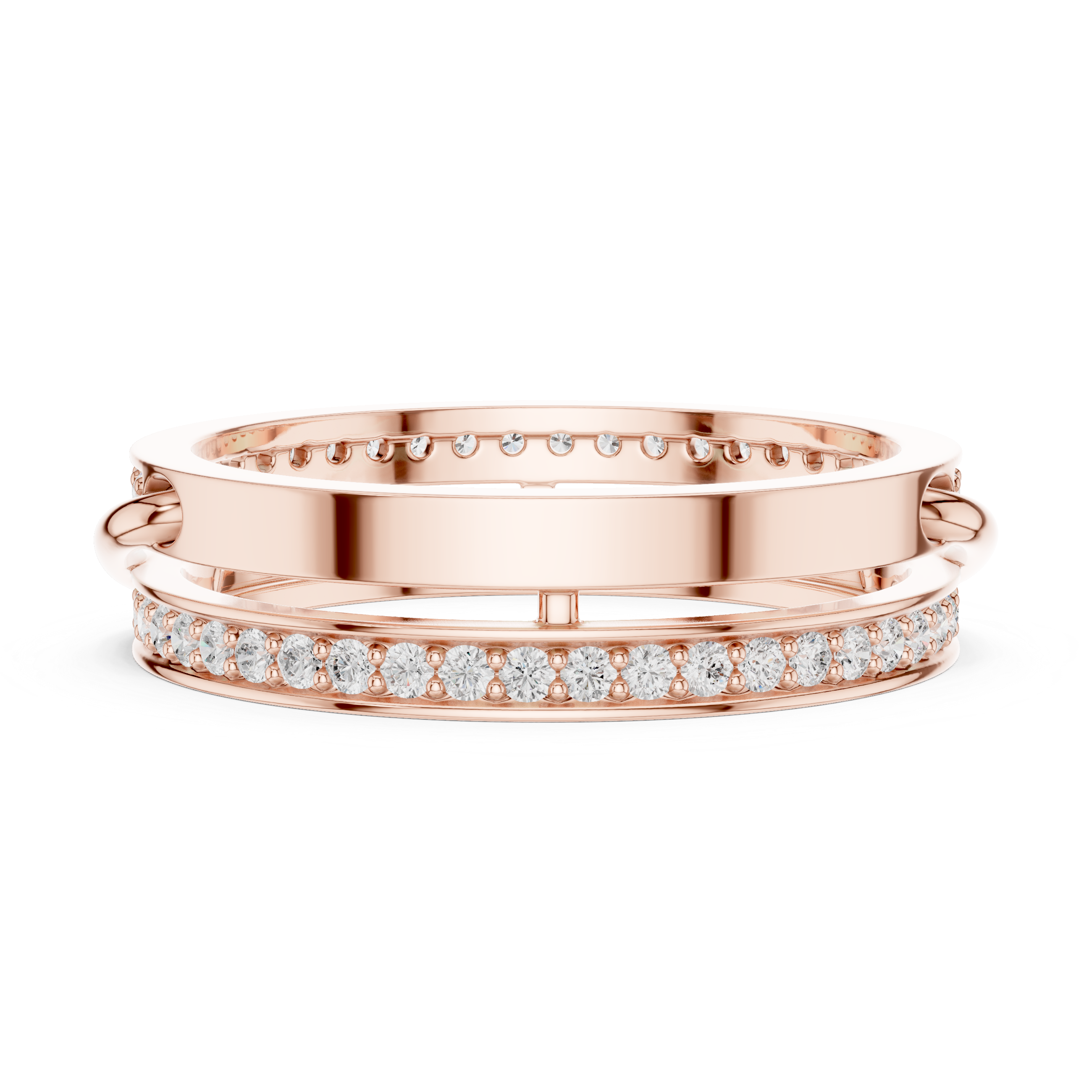 Modern Double Row Pavé Diamond Band in Rose Gold