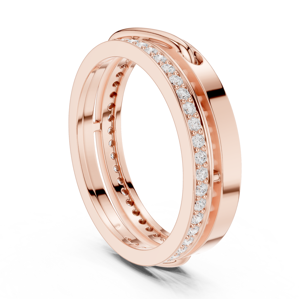 Modern Double Row Pavé Diamond Band in Rose Gold