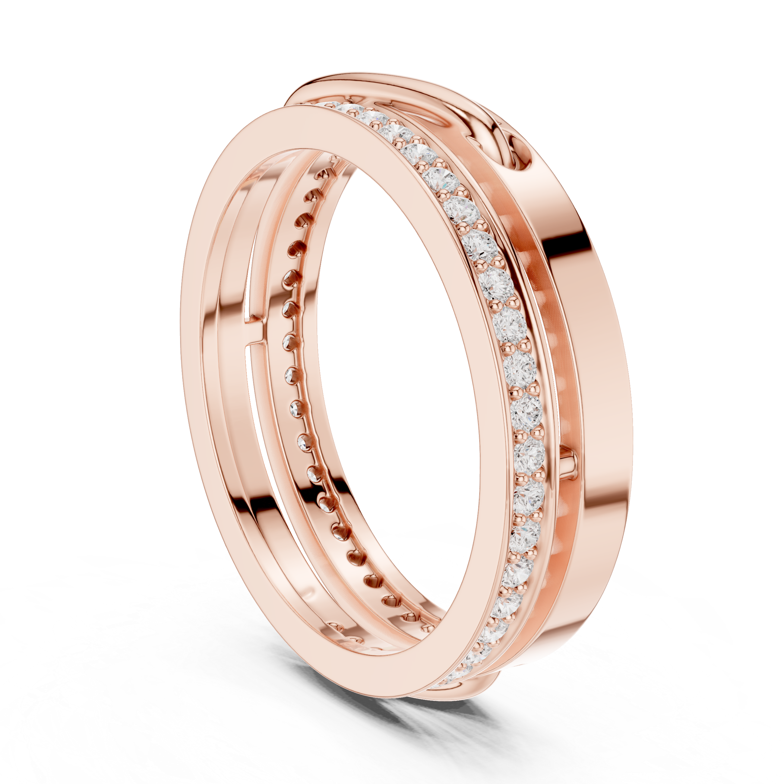 Modern Double Row Pavé Diamond Band in Rose Gold