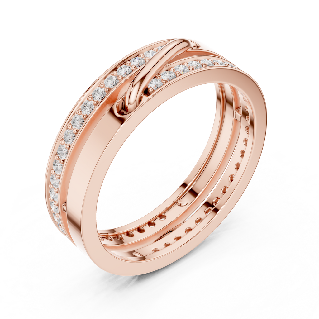 Modern Double Row Pavé Diamond Band in Rose Gold