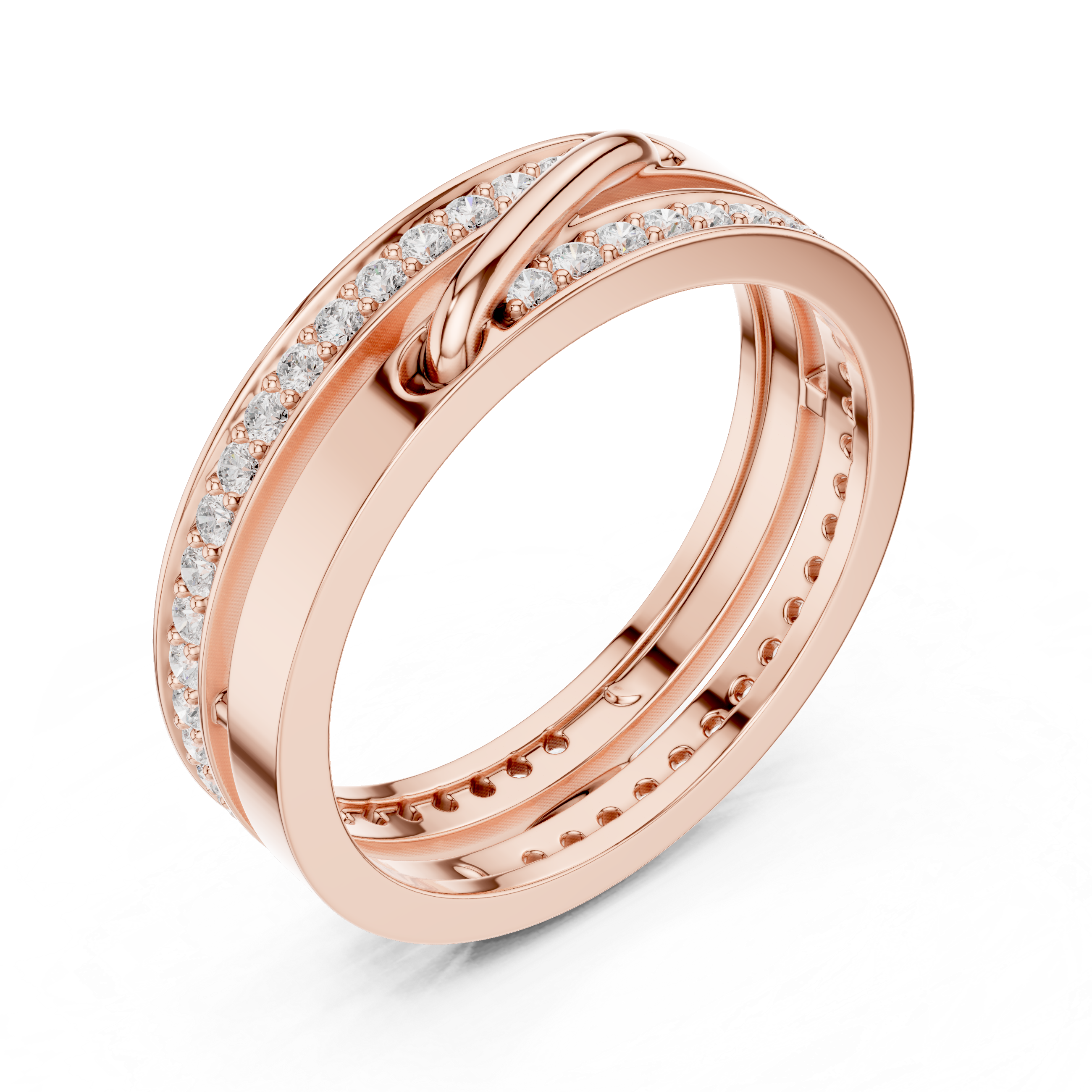 Modern Double Row Pavé Diamond Band in Rose Gold