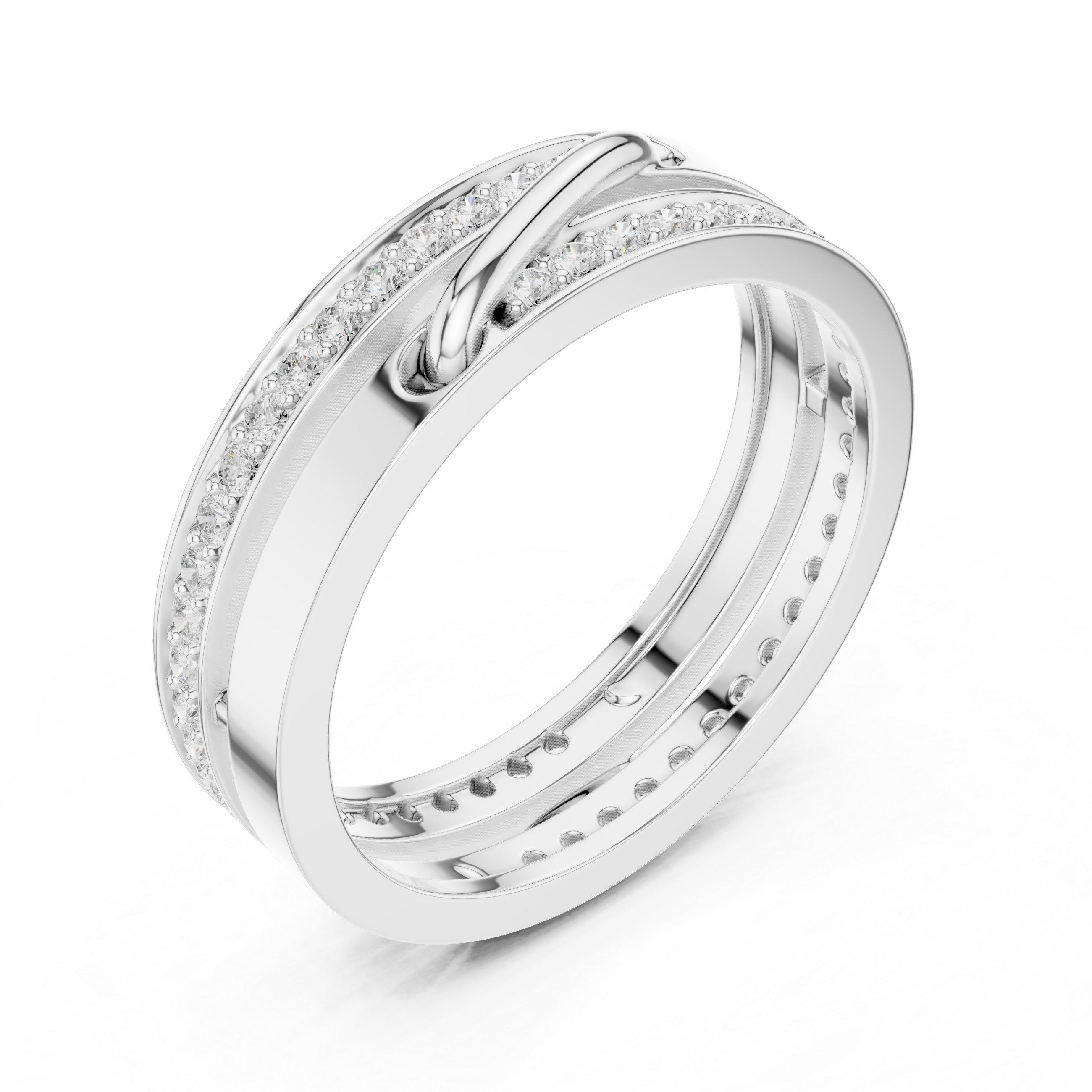 Modern Double Row Pavé Diamond Band in Rose Gold