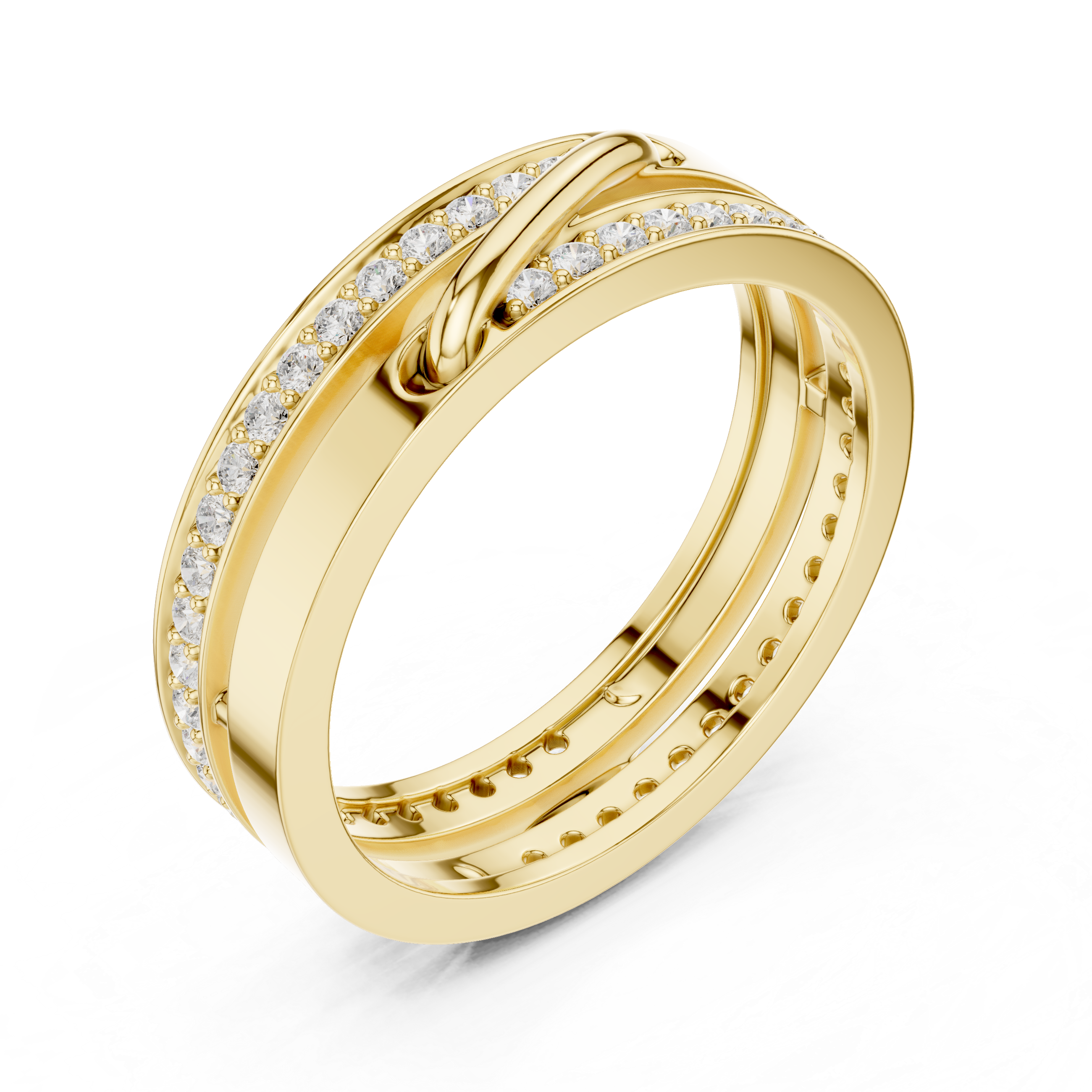 Modern Double Row Pavé Diamond Band in Rose Gold