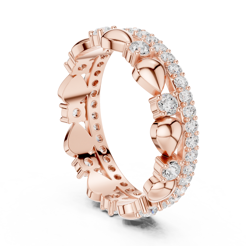 Luxury Heart Motif Diamond Eternity Band in Rose Gold