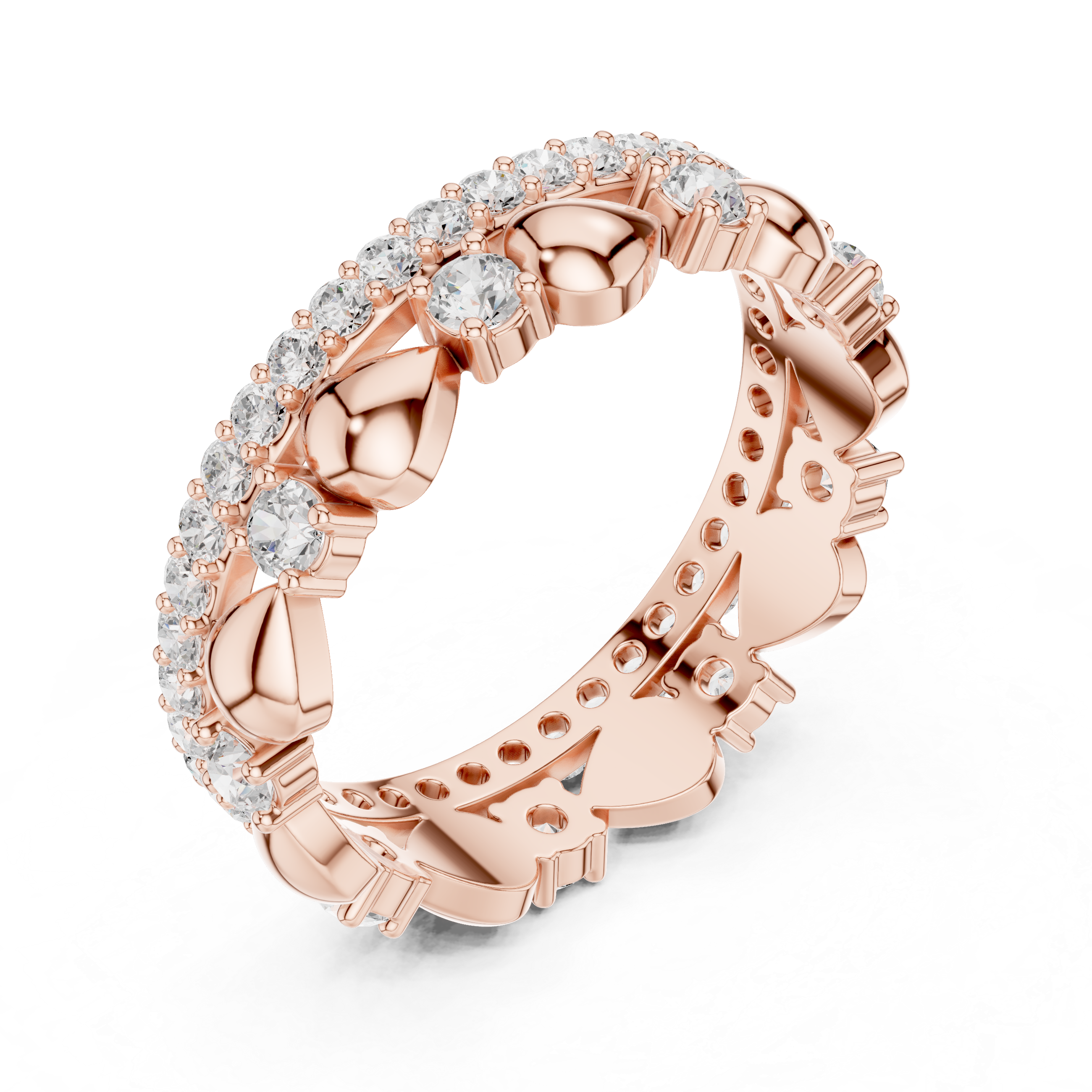 Luxury Heart Motif Diamond Eternity Band in Rose Gold