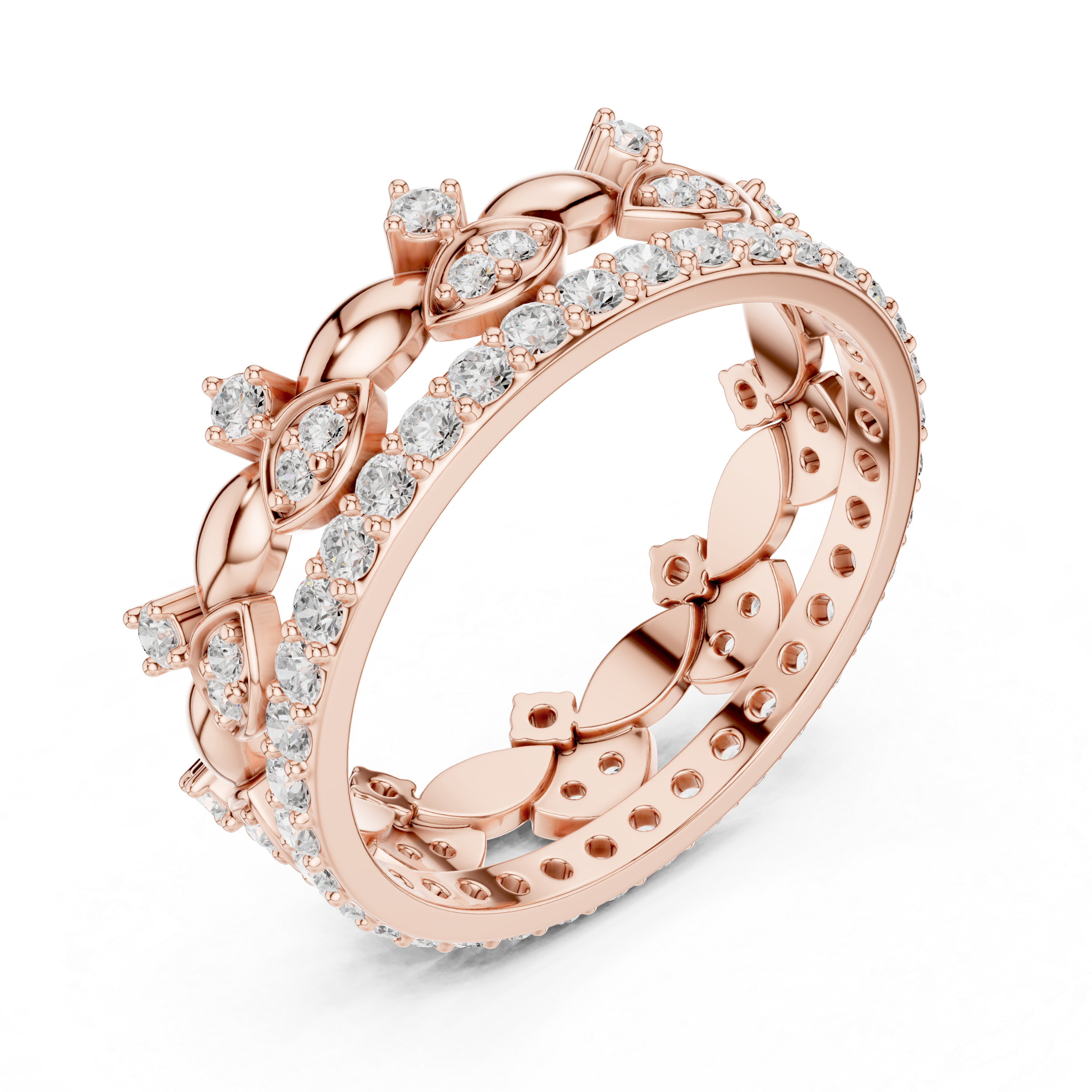 Vintage Floral Diamond Eternity Band in Rose Gold
