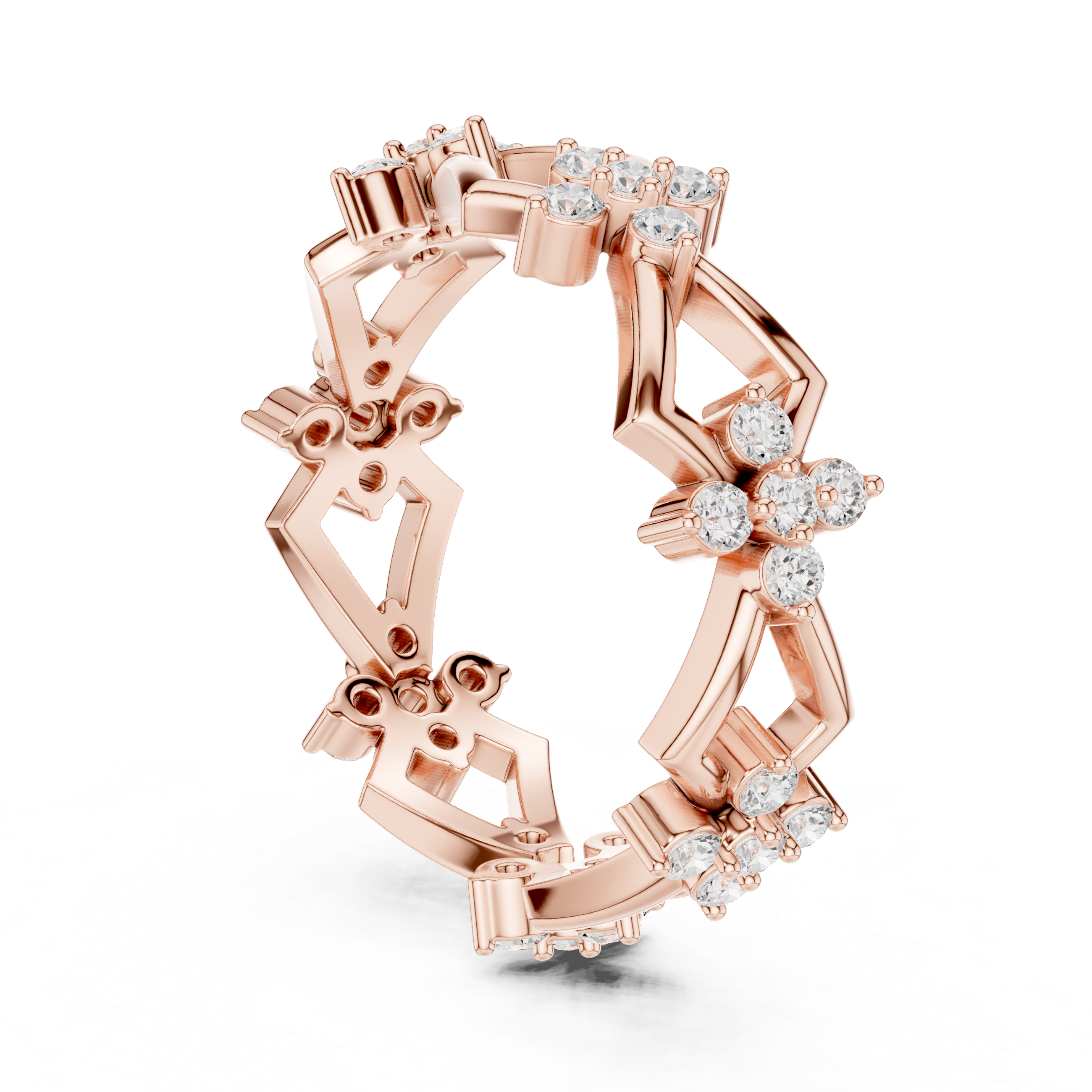 Art Deco Floral Diamond Eternity Band in Rose Gold