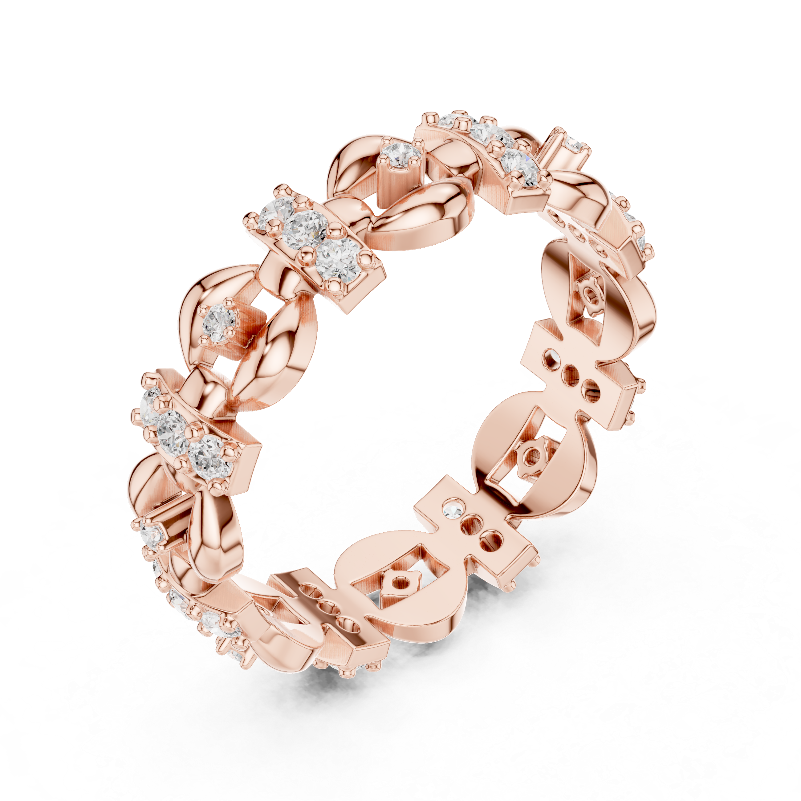 Vintage Floral Diamond Eternity Ring in Rose Gold