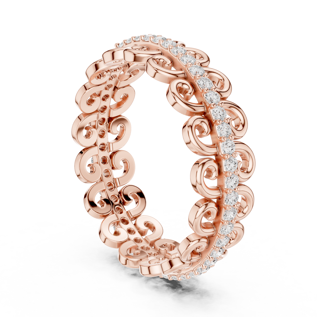 Vintage Scroll Diamond Eternity Ring in Rose Gold
