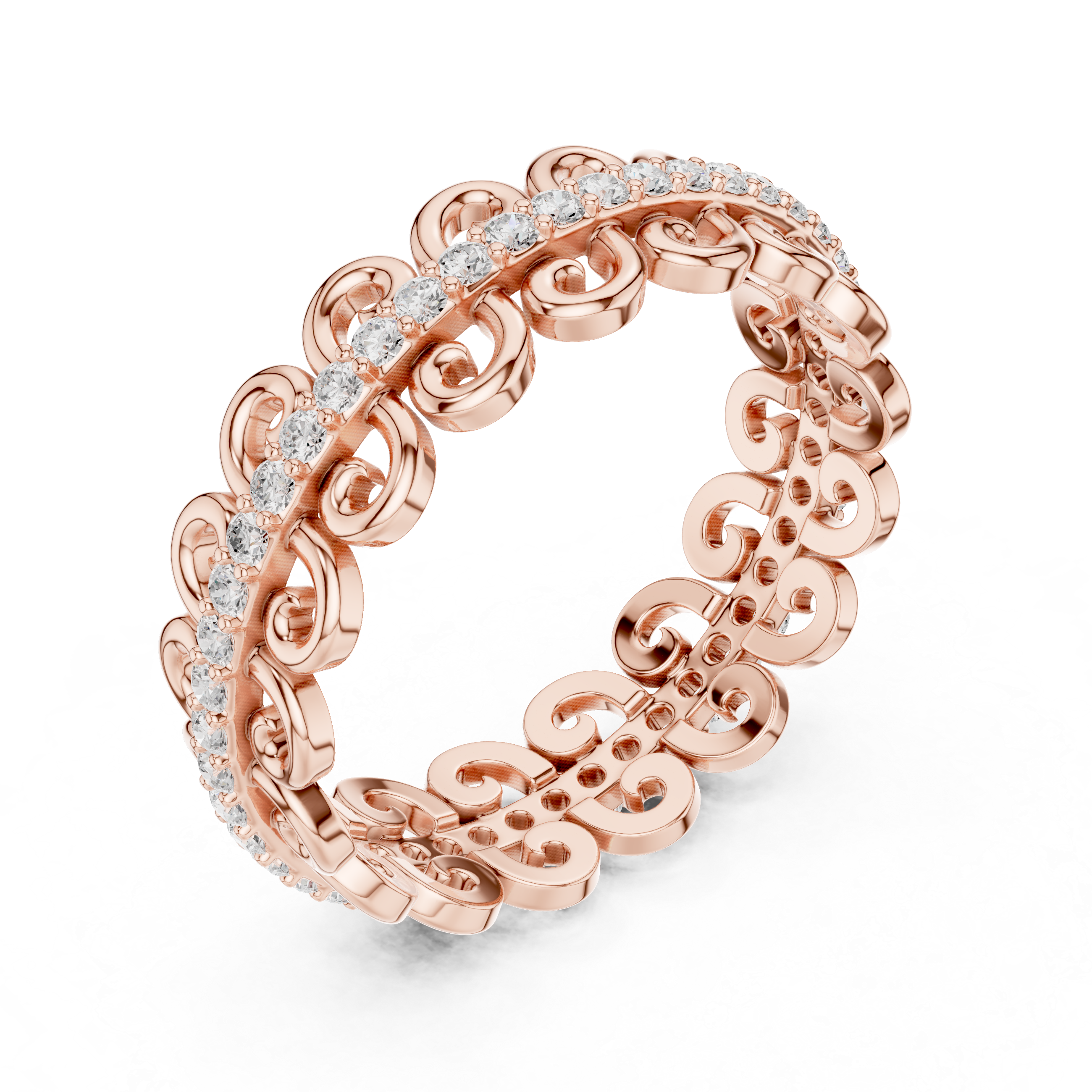 Vintage Scroll Diamond Eternity Ring in Rose Gold