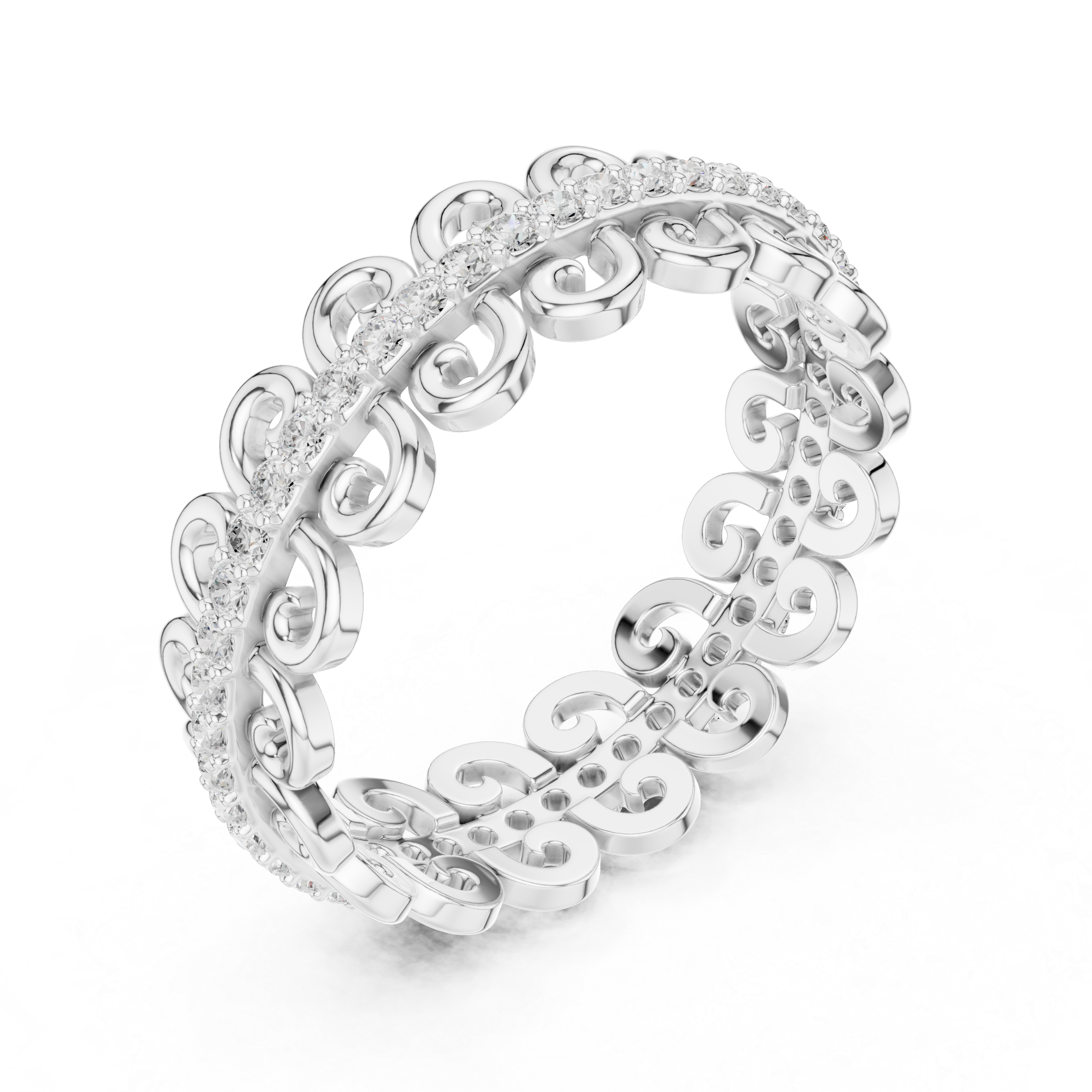 Vintage Scroll Diamond Eternity Ring in Rose Gold