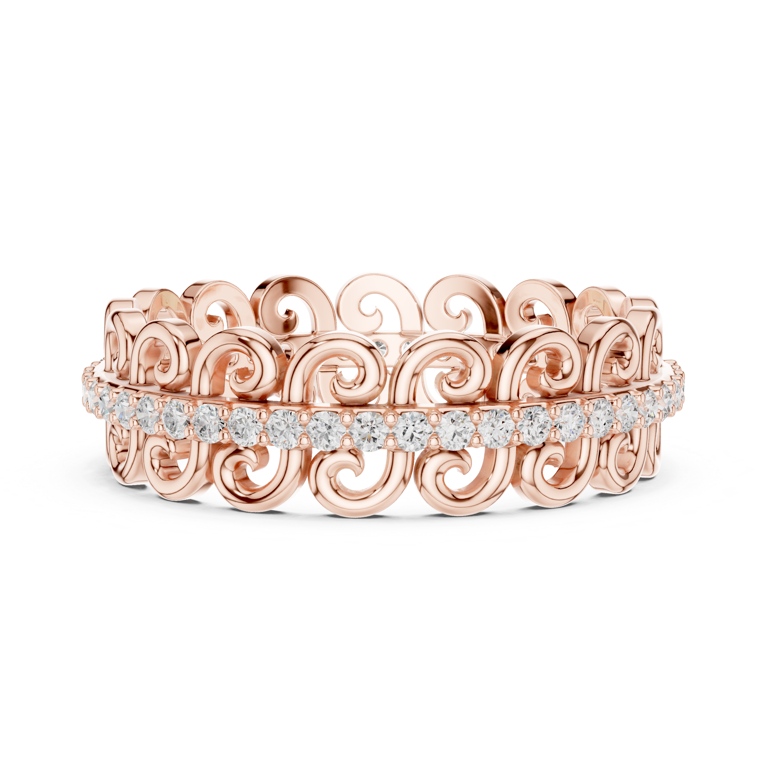 Vintage Scroll Diamond Eternity Ring in Rose Gold