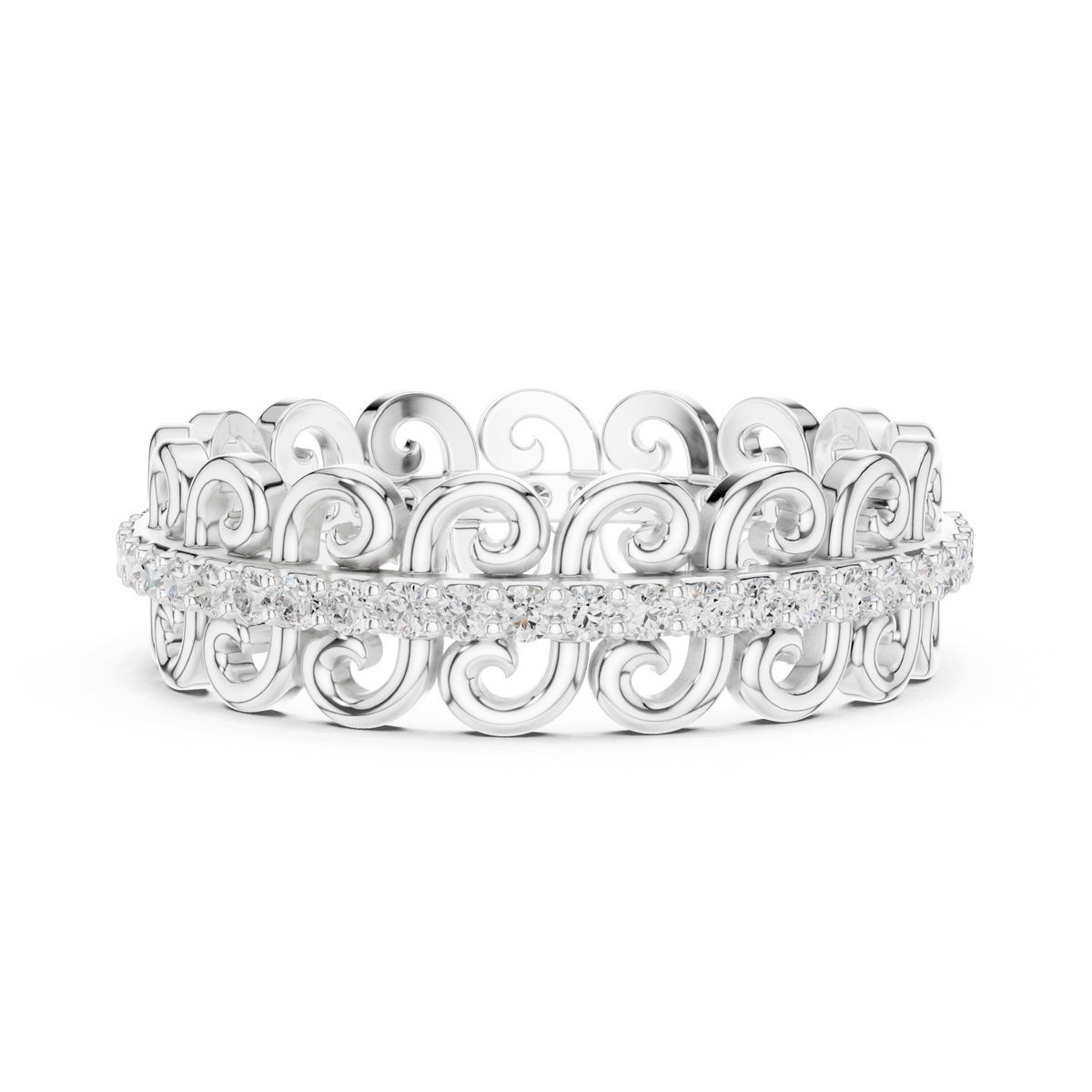 Vintage Scroll Diamond Eternity Ring – view 1 of 12, lab grown diamond ring | Jewelix Atelier