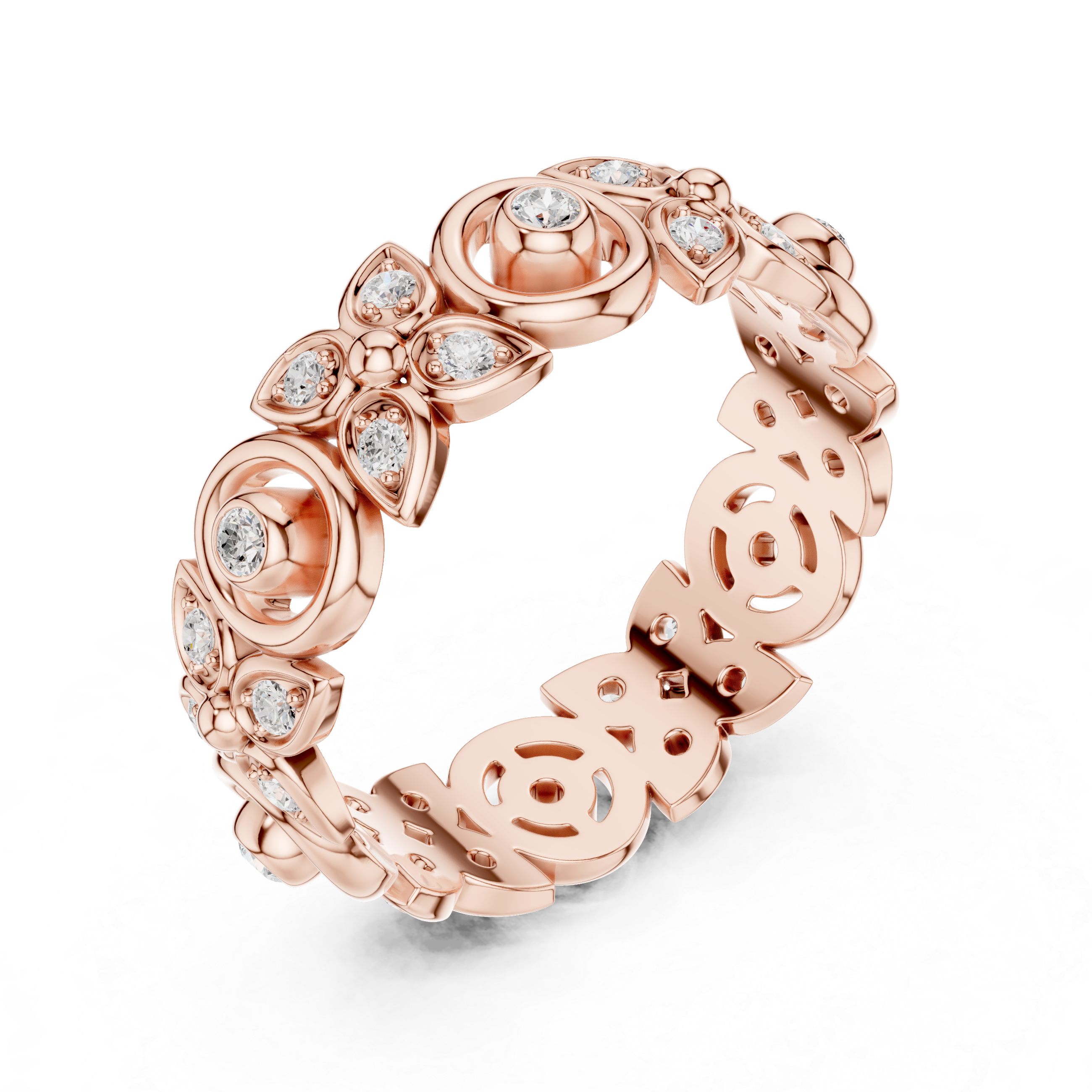 Vintage Halo Diamond Eternity Ring in Rose Gold