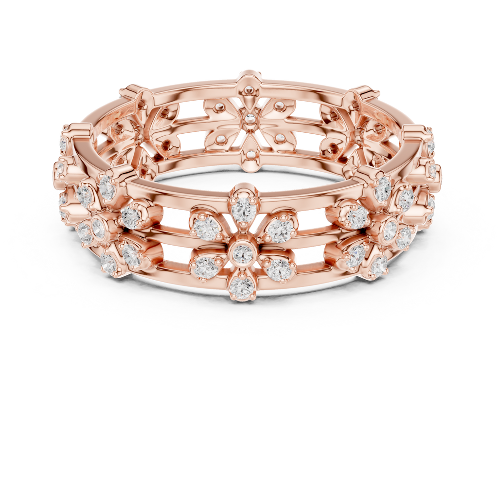 Vintage Floral Diamond Eternity Band in Rose Gold
