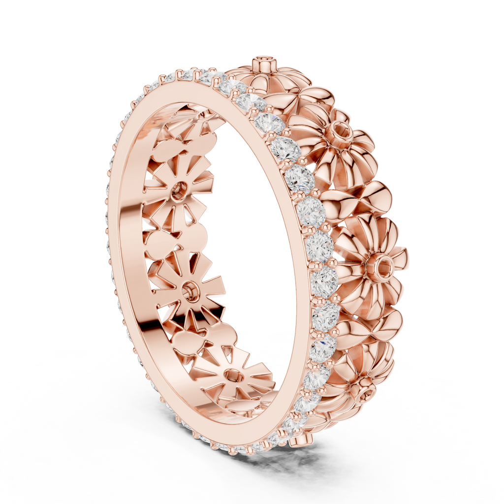 Floral Diamond Eternity Ring Band in Rose Gold