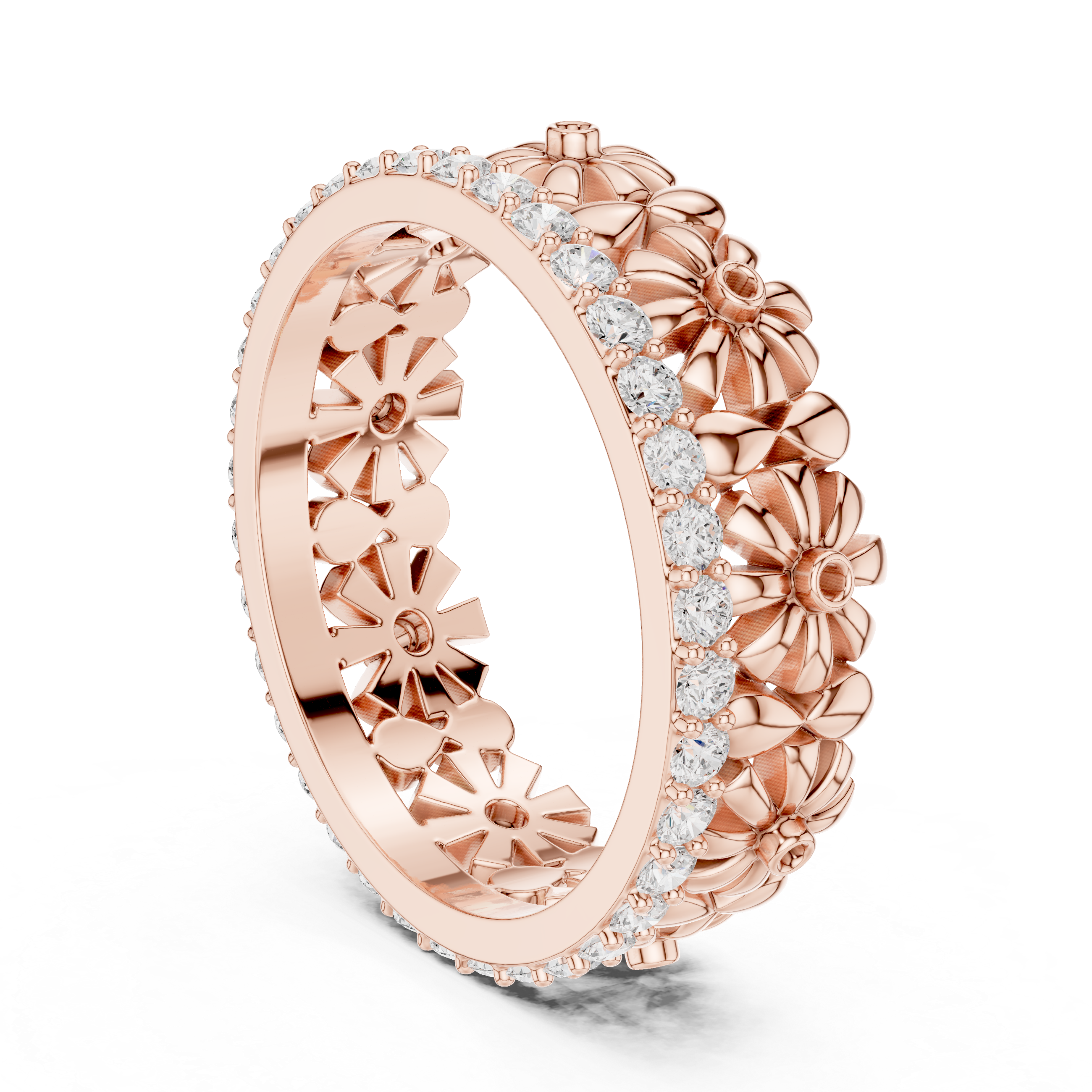 Floral Diamond Eternity Ring Band in Rose Gold