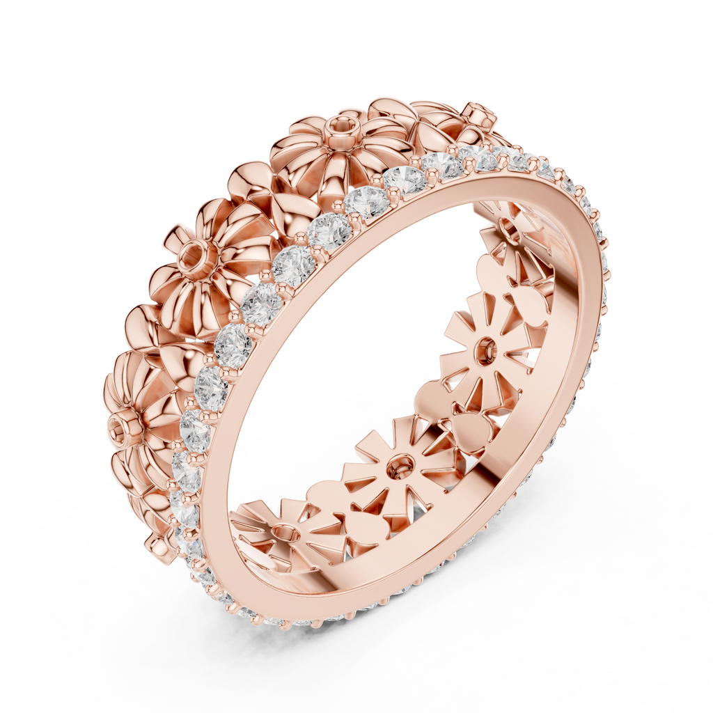 Floral Diamond Eternity Ring Band in Rose Gold