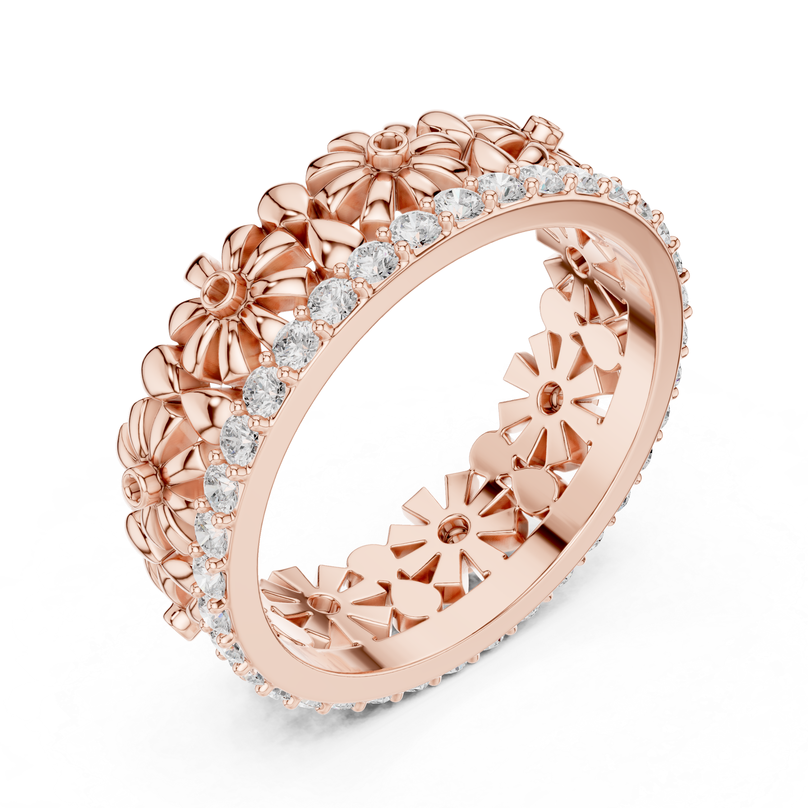 Floral Diamond Eternity Ring Band in Rose Gold