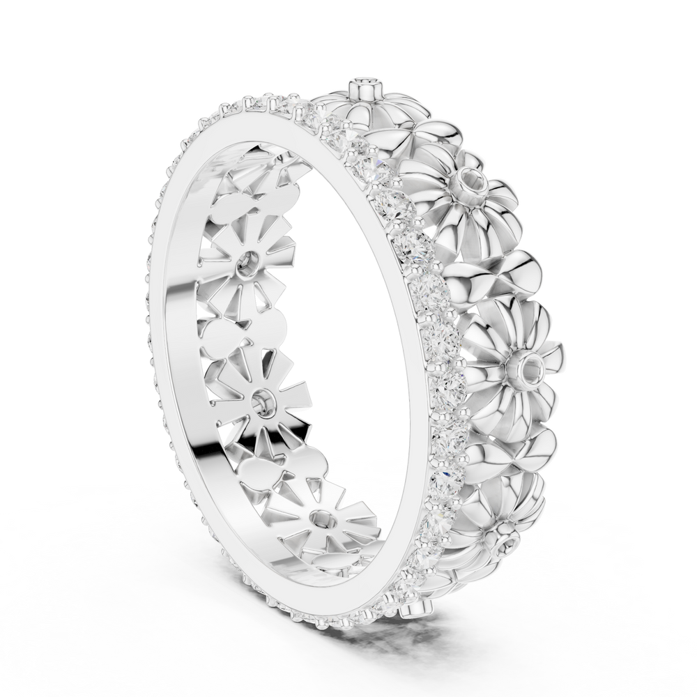 Floral Diamond Eternity Ring Band in Rose Gold