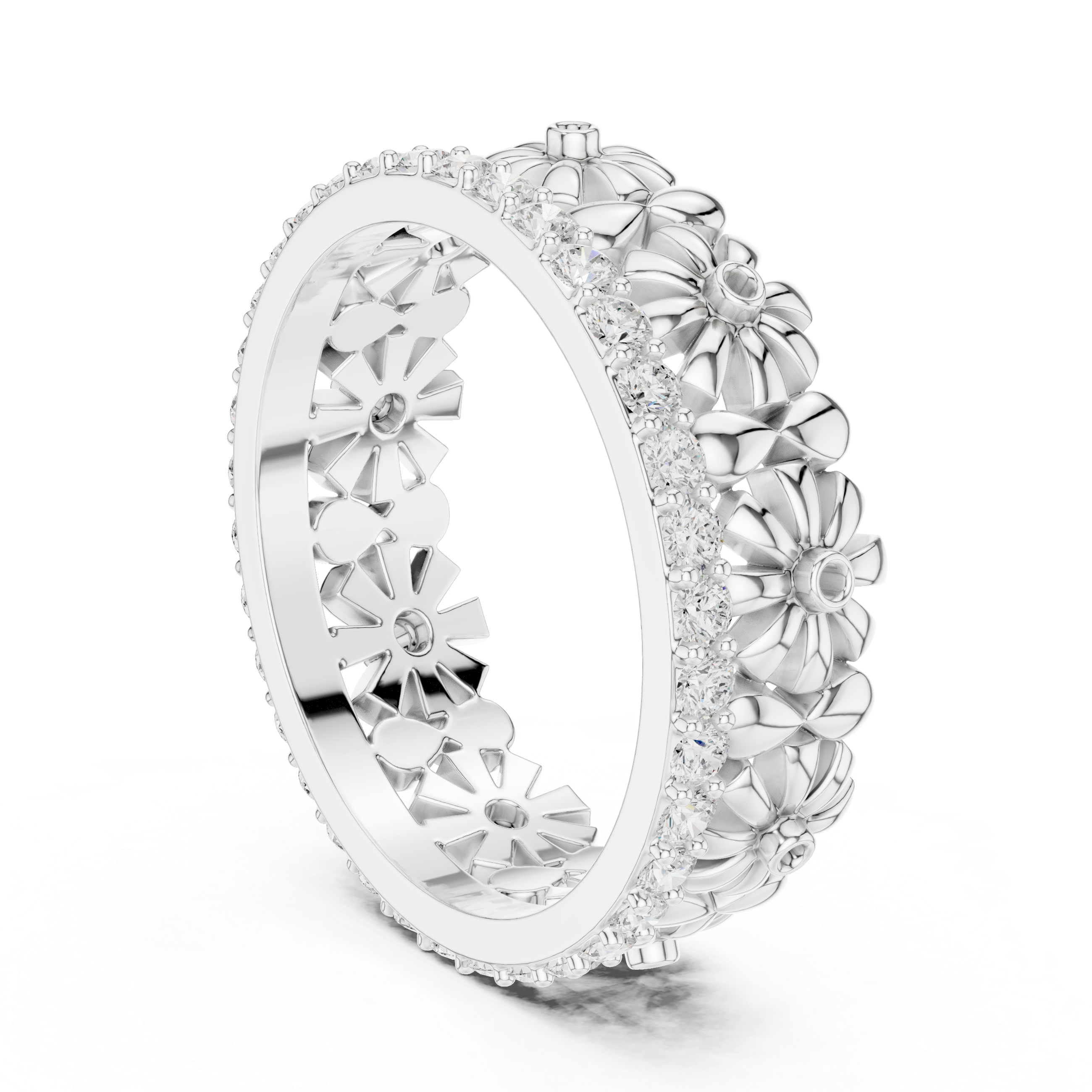 Floral Diamond Eternity Ring Band in Rose Gold