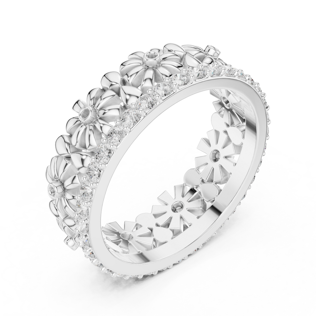 Floral Diamond Eternity Ring Band in Rose Gold