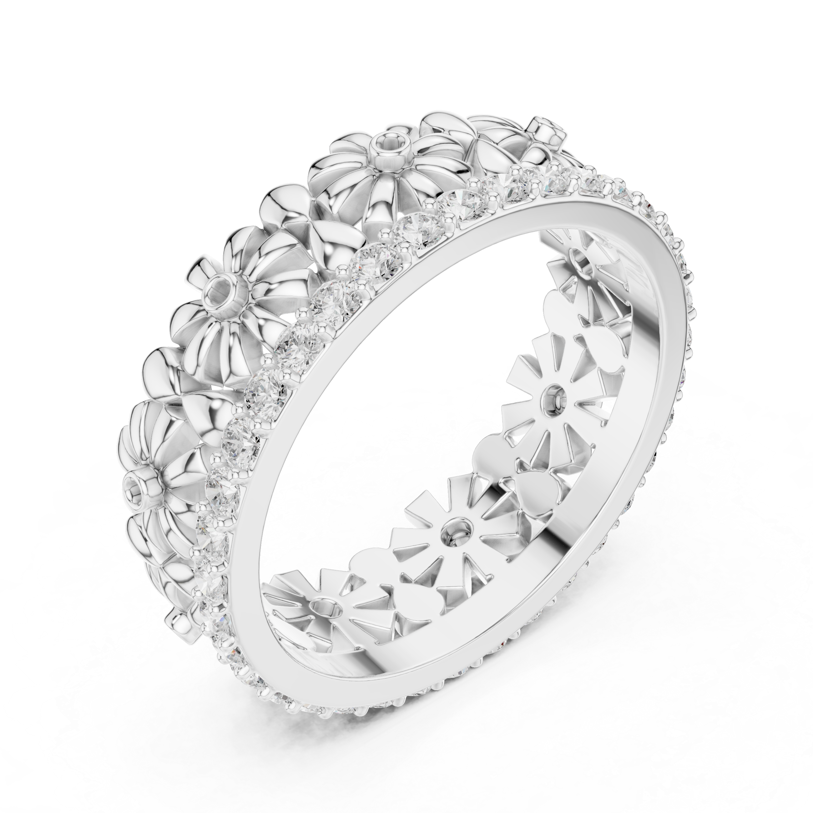 Floral Diamond Eternity Ring Band in Rose Gold
