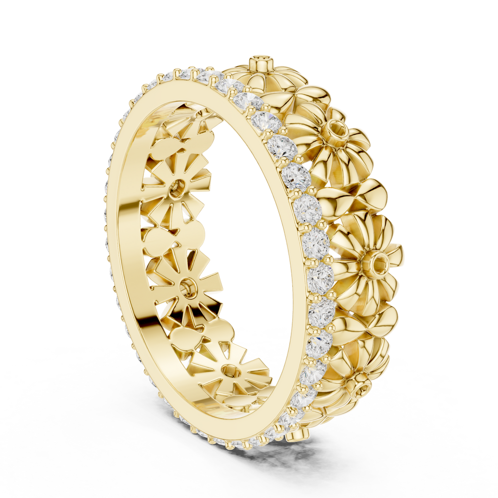 Floral Diamond Eternity Ring Band in Rose Gold