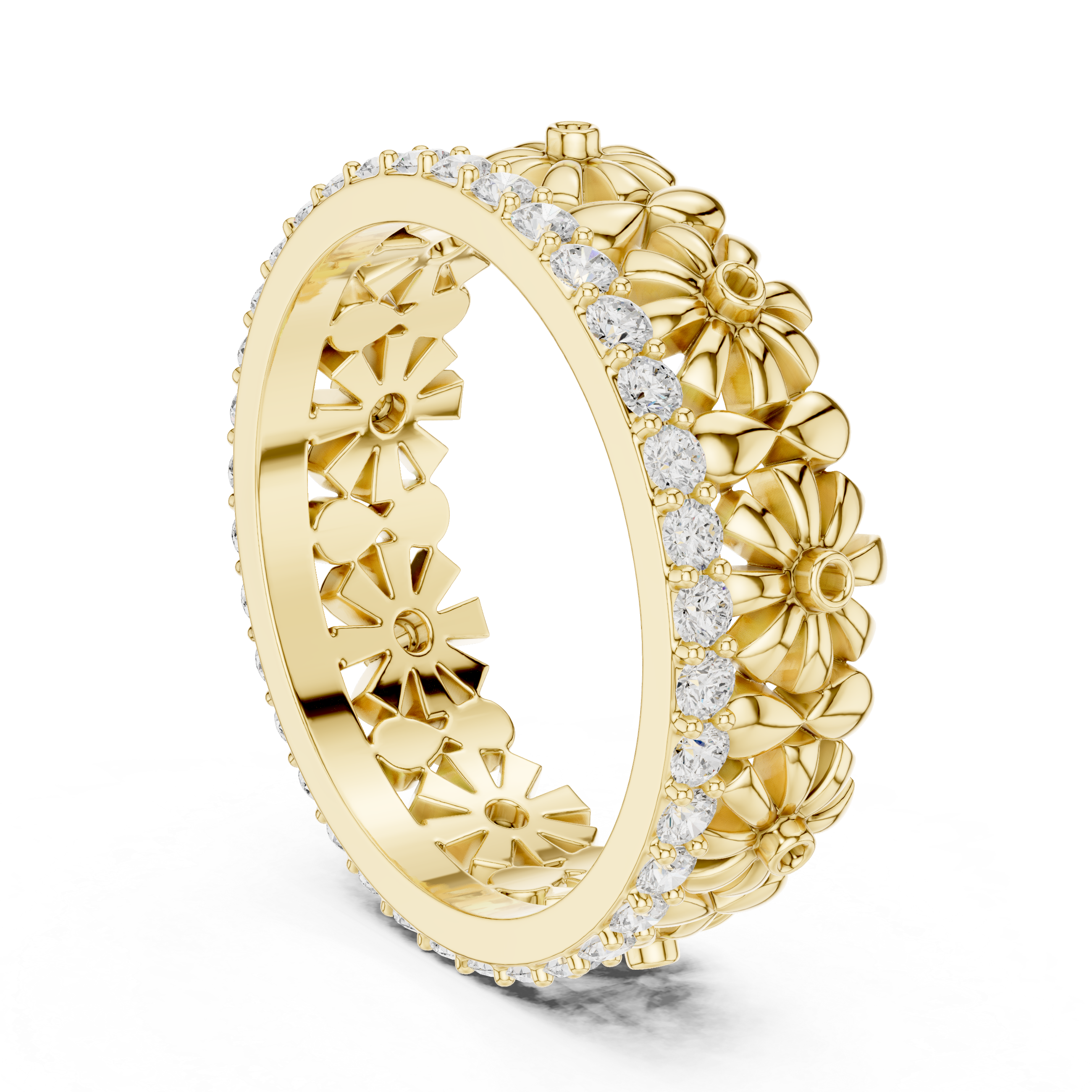 Floral Diamond Eternity Ring Band in Rose Gold